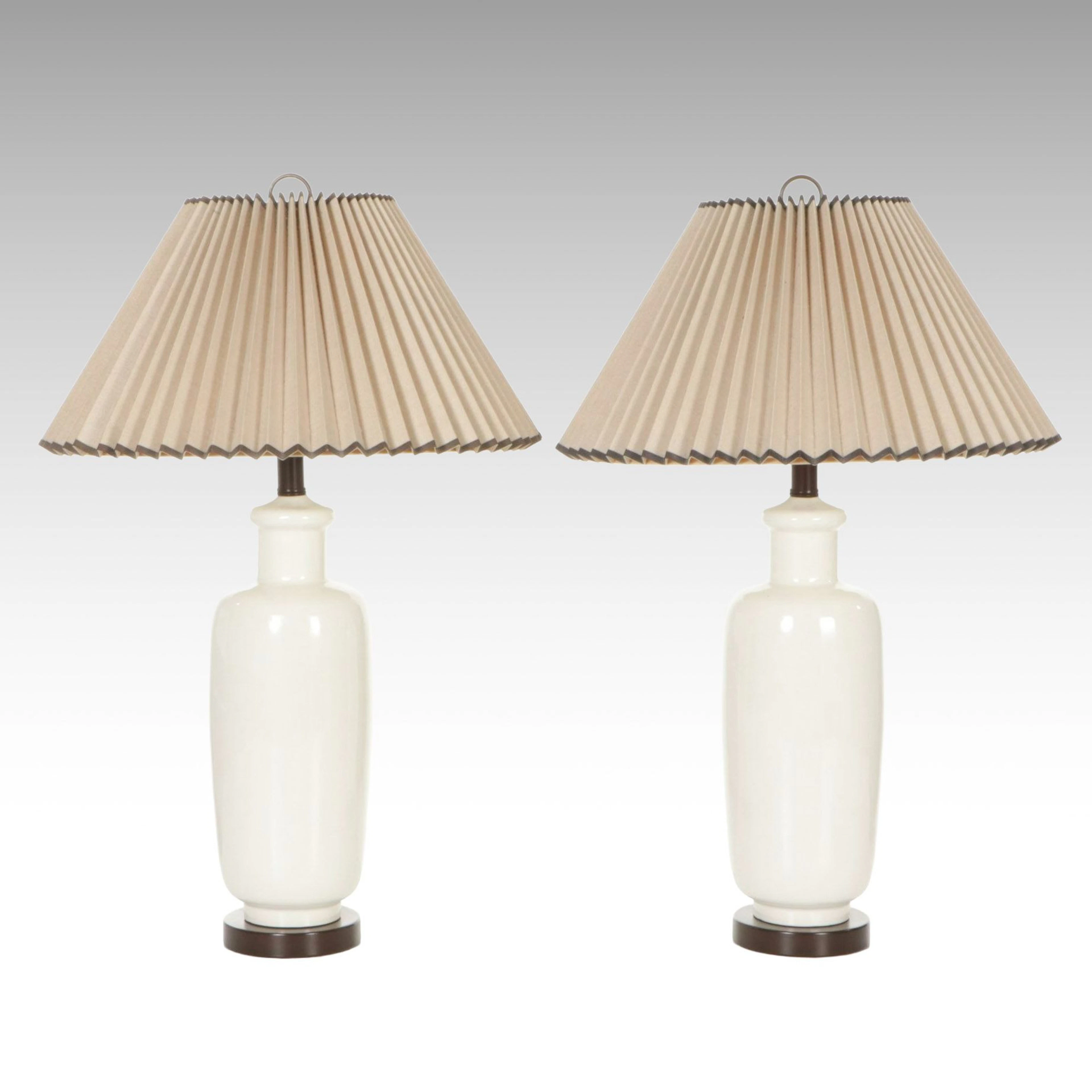 Pair of Ceramic Urn Table Lamps with Accordion Shades