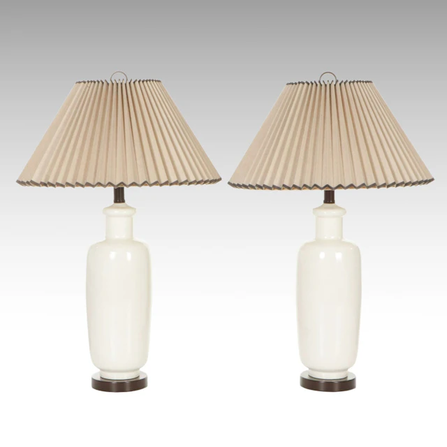Pair of Ceramic Urn Table Lamps with Accordion Shades