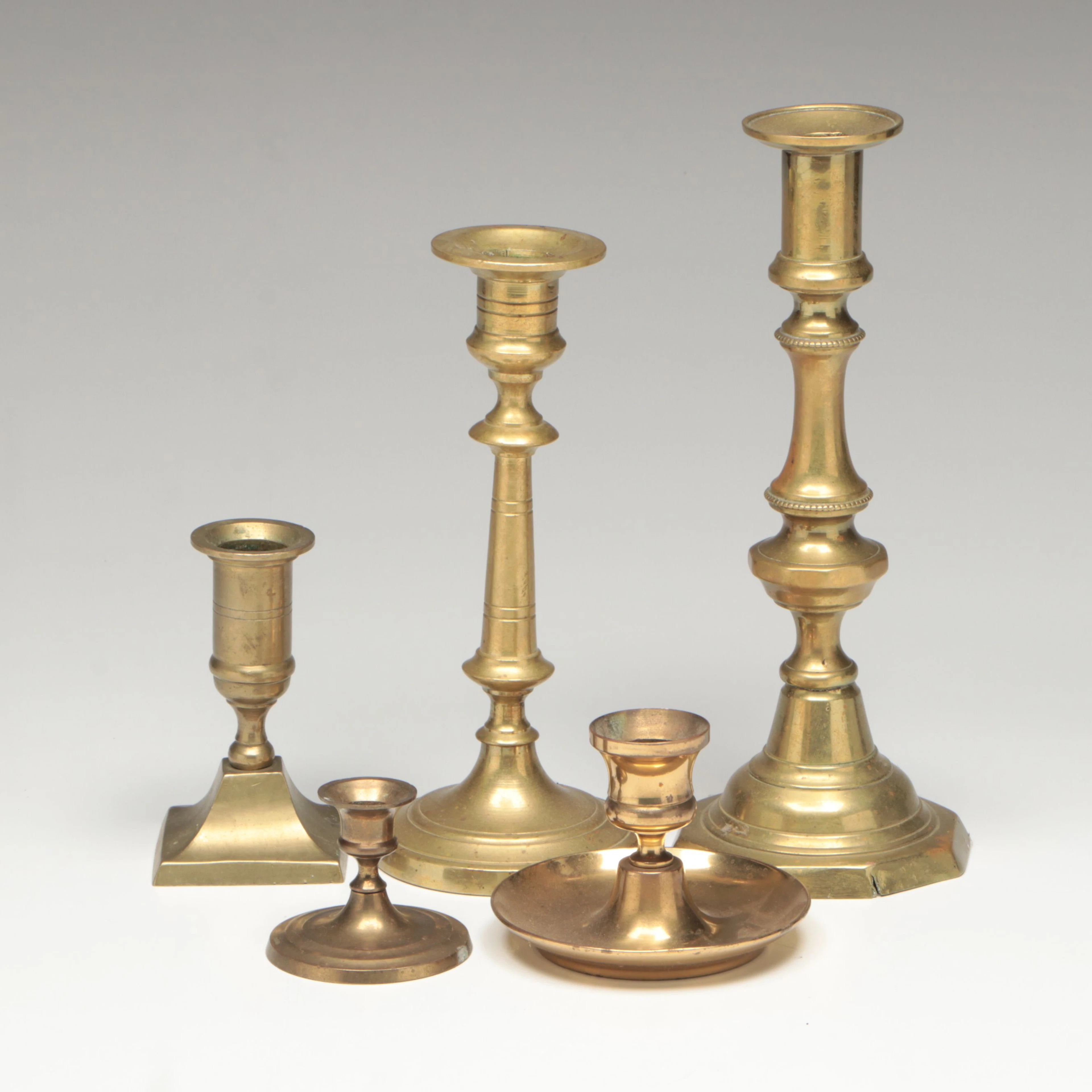 Victorian and Federal Style Brass Candlesticks