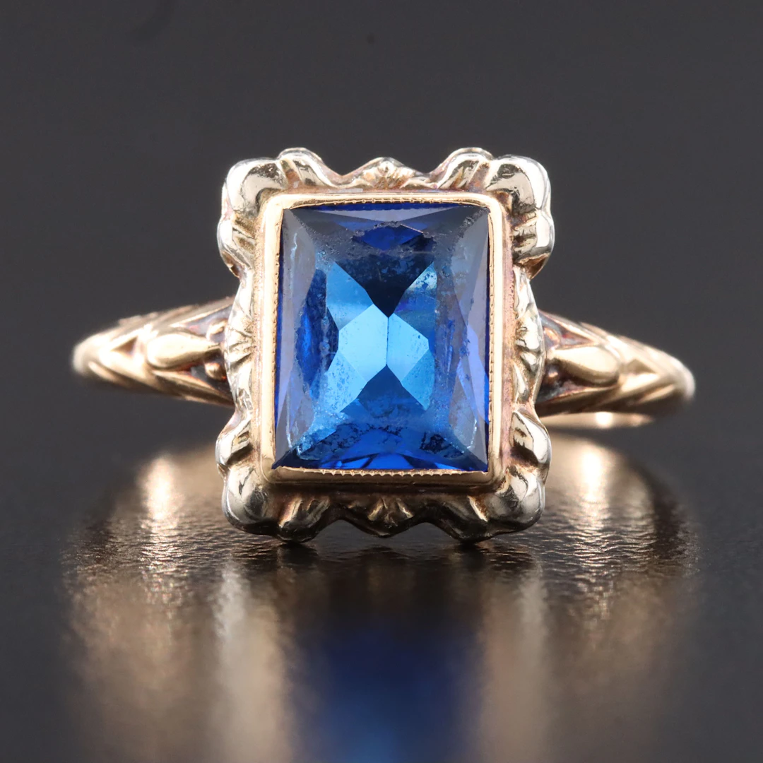 Vintage 10K Lab Grown Blue Spinel Ring