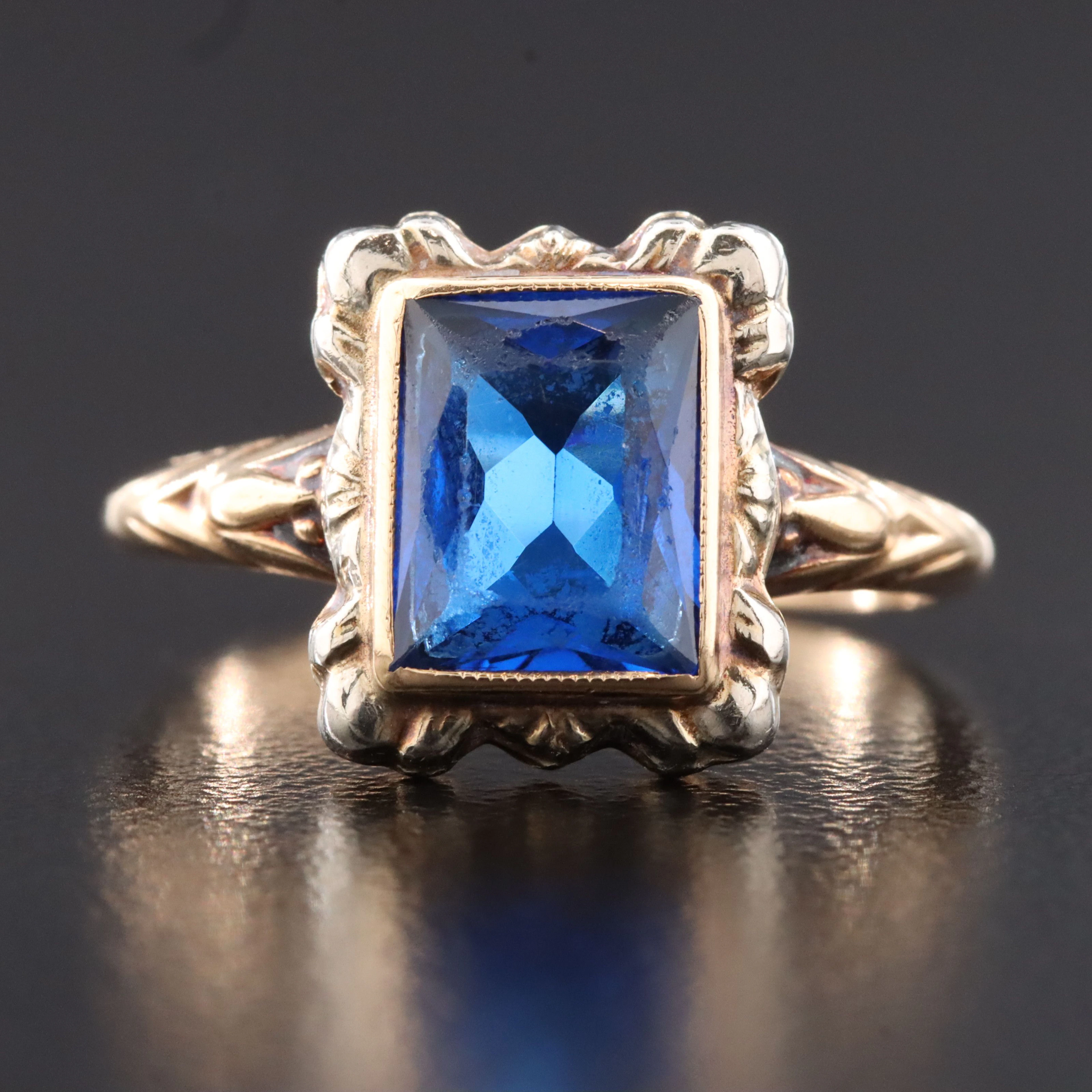 Vintage 10K Lab Grown Blue Spinel Ring