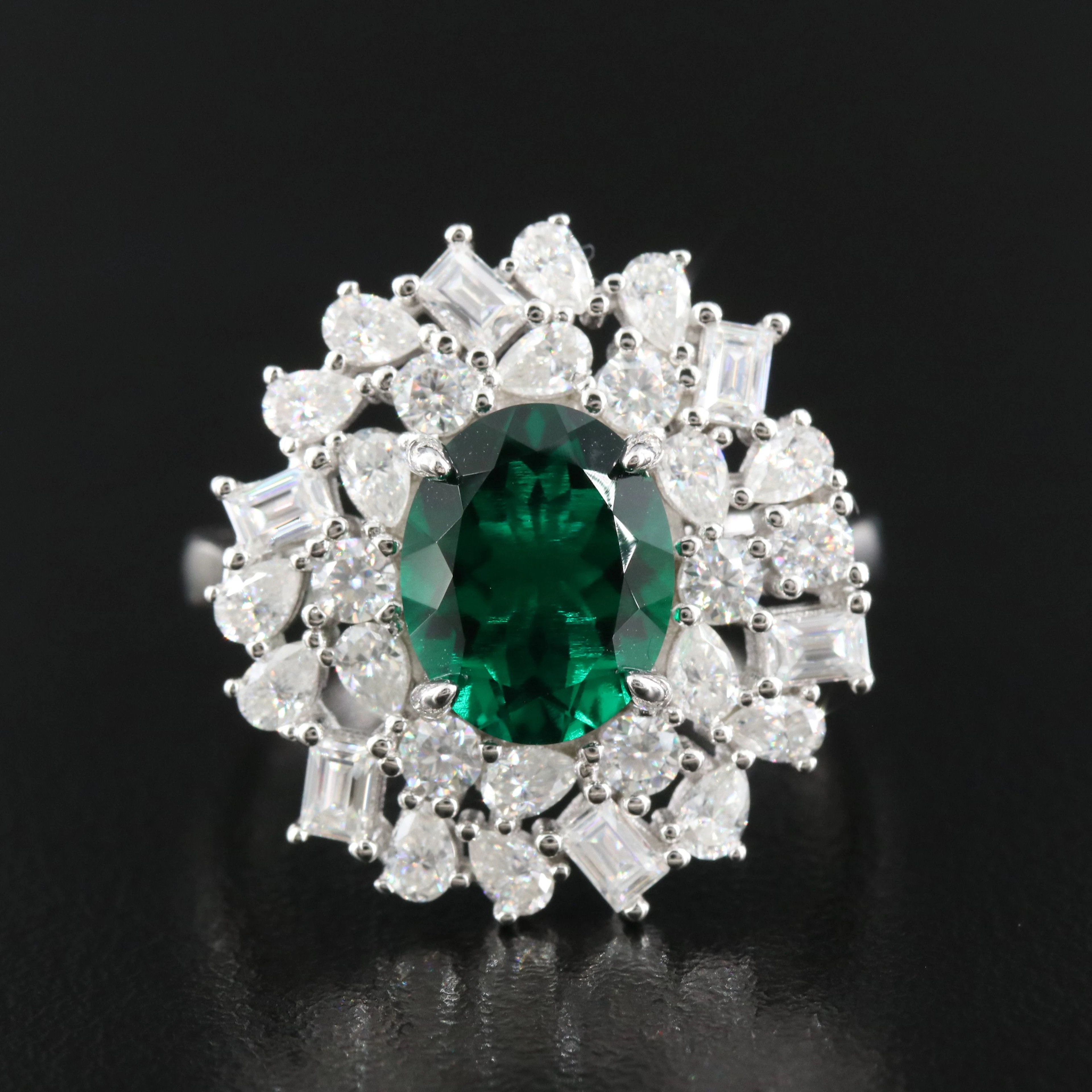 Sterling Emerald and Moissanite Ring