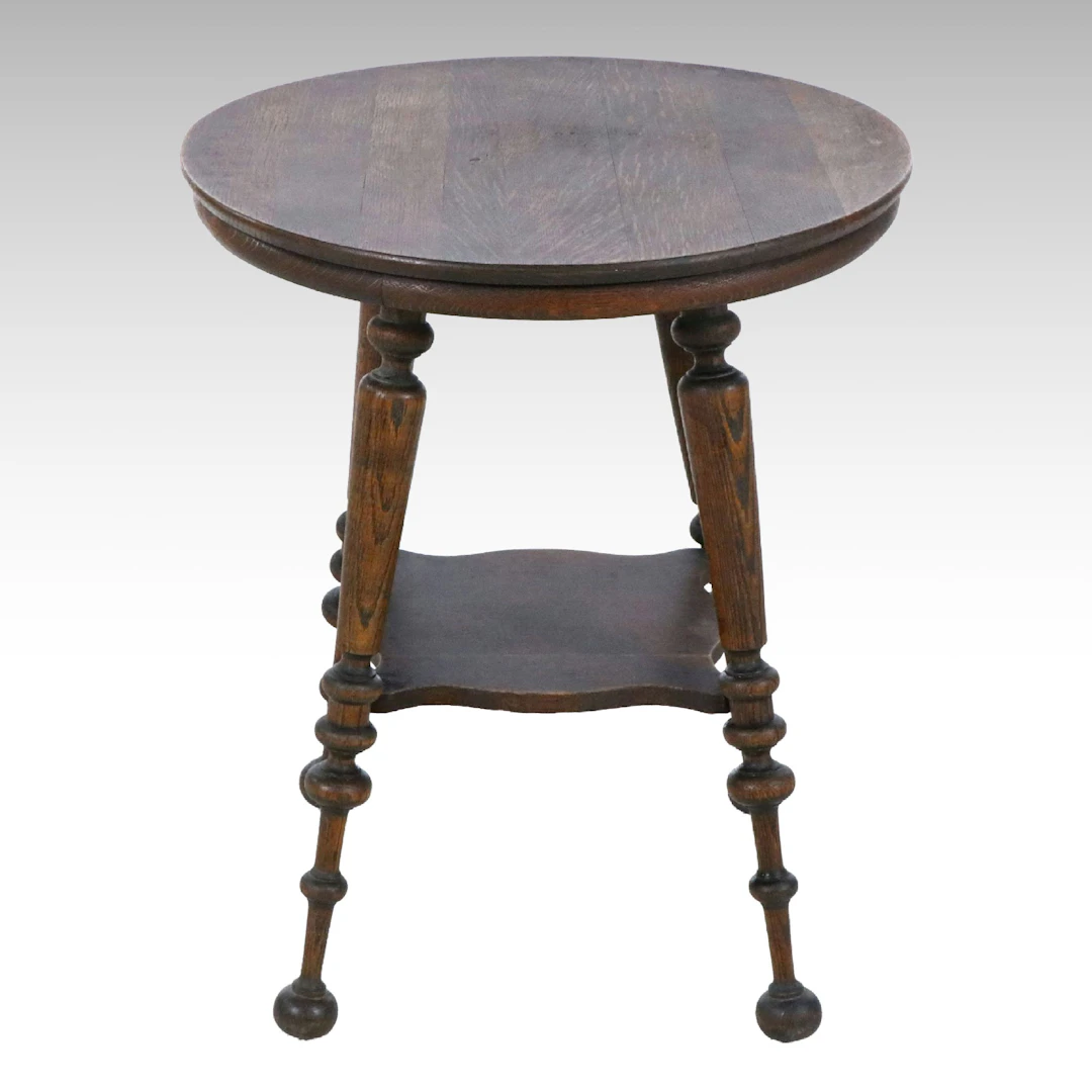Victorian Style Oak Two-Tier Parlor Table, Late 19th to Early 20th Century