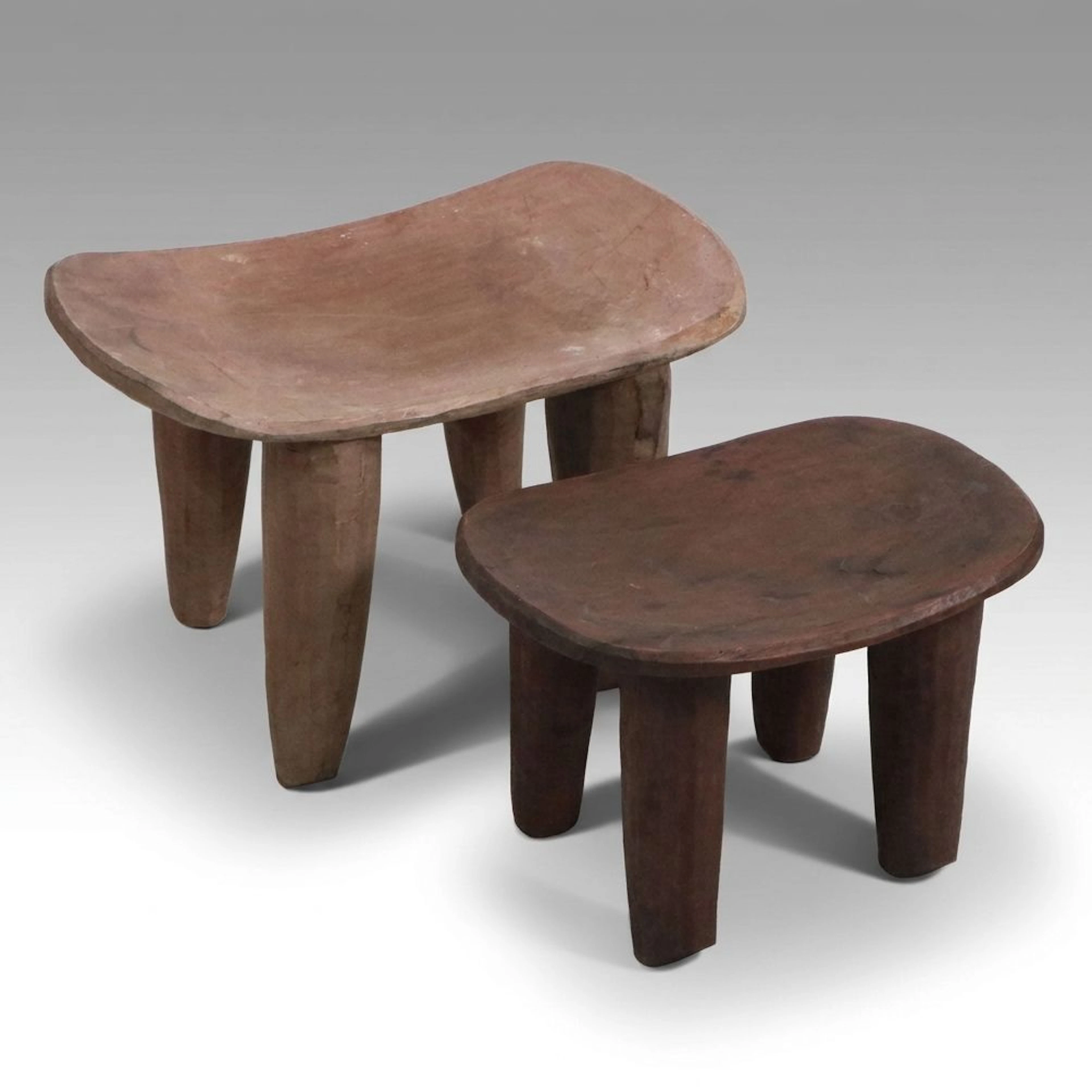 Pair of African Senufo Style Hand-Carved Wooden Stools, 20th Century