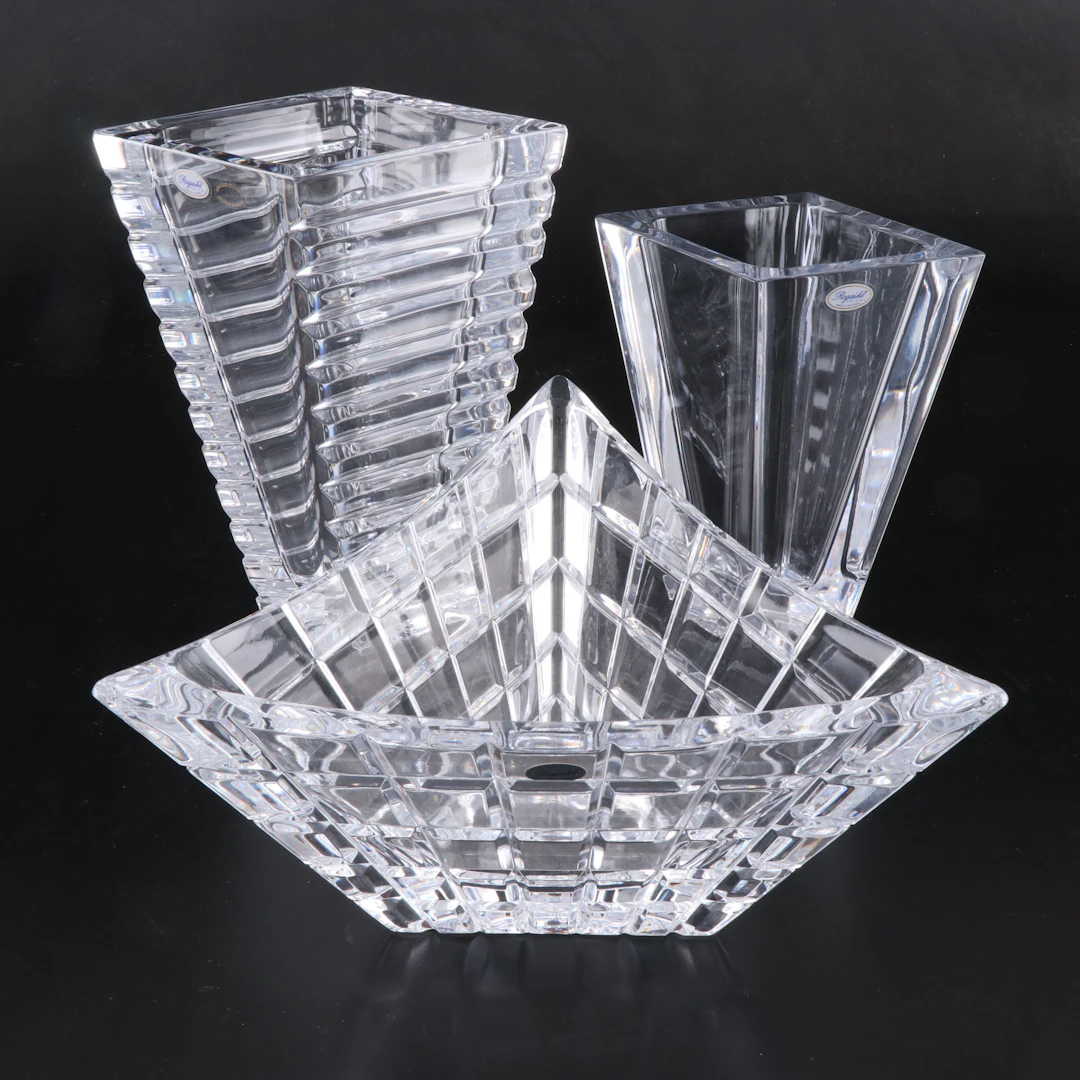 Rogaska Slovenian Cut Crystal Flower Vases and Decorative Bowl
