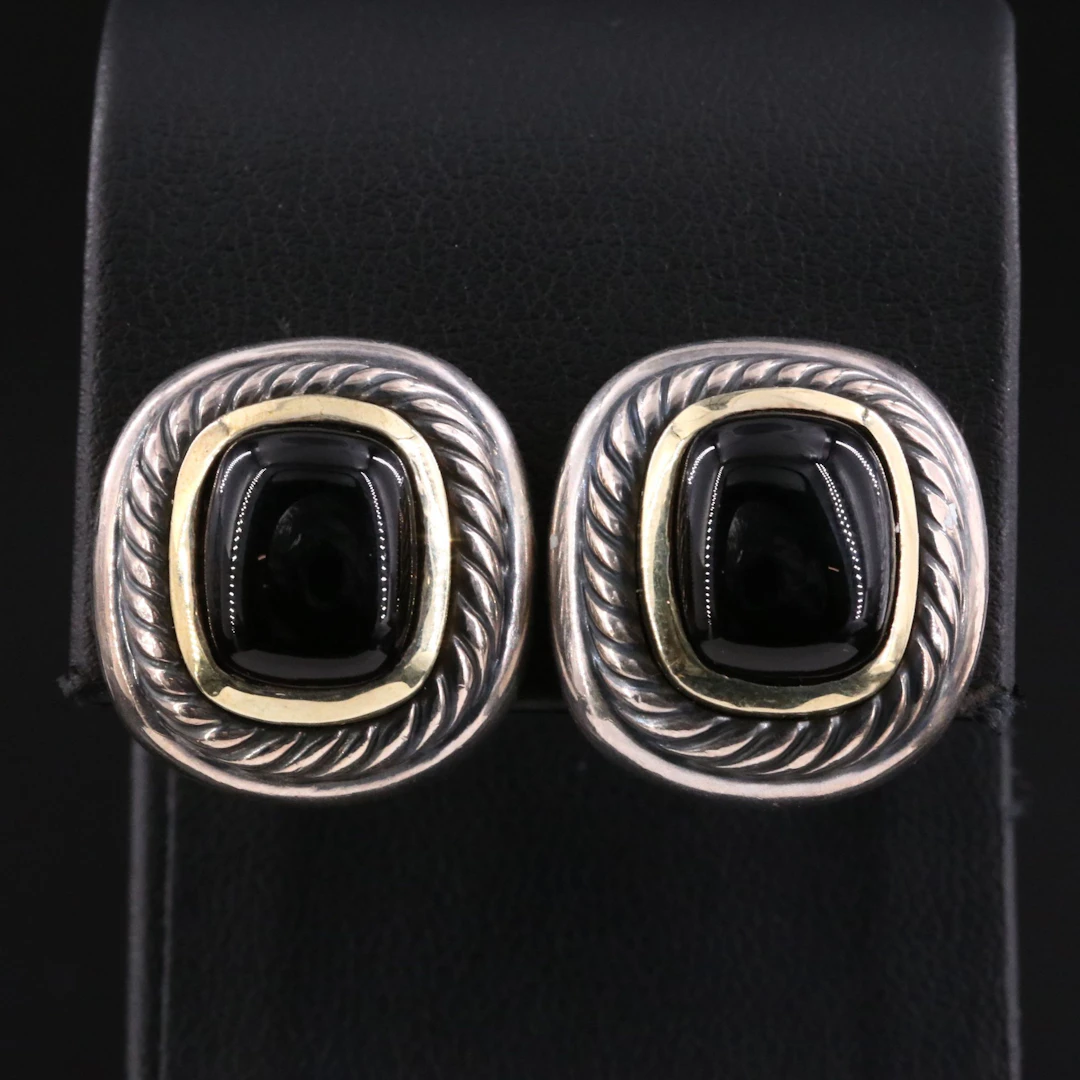 David Yurman Albion Sterling Black Onyx Earrings with 14K Accents