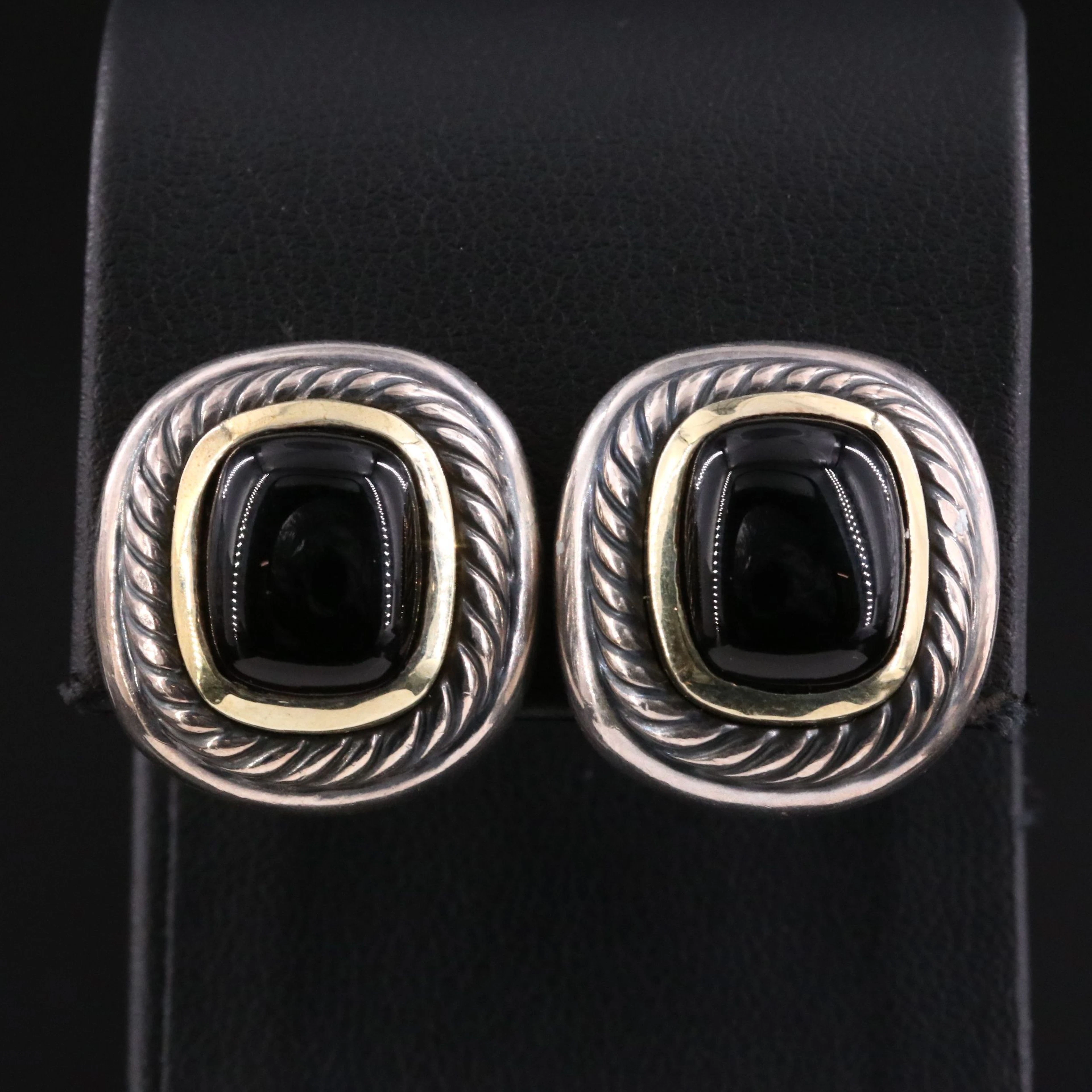 David Yurman Albion Sterling Black Onyx Earrings with 14K Accents