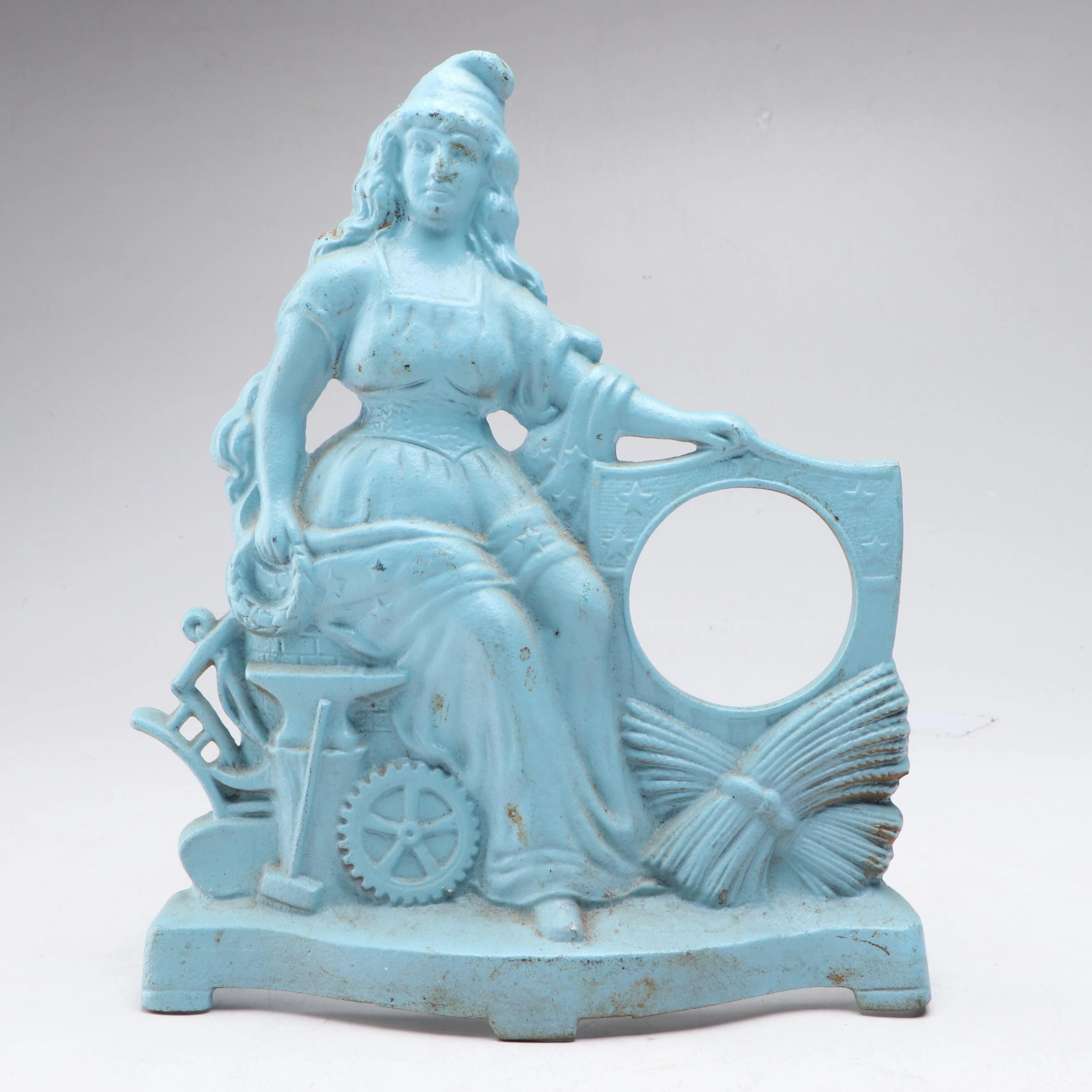 Blue Lady Liberty Cast Iron Frame Doorstop