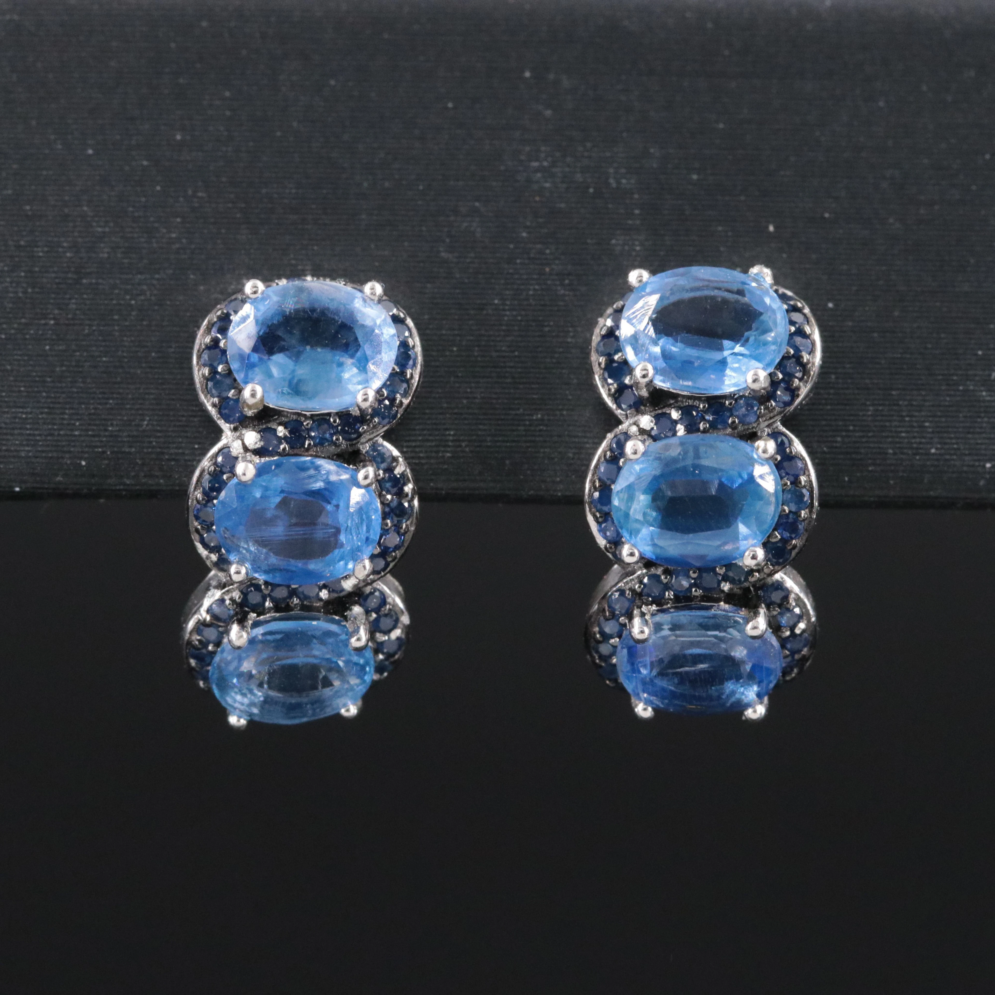 Sterling Sapphire and Filled Corundum Half Hoop Earrings