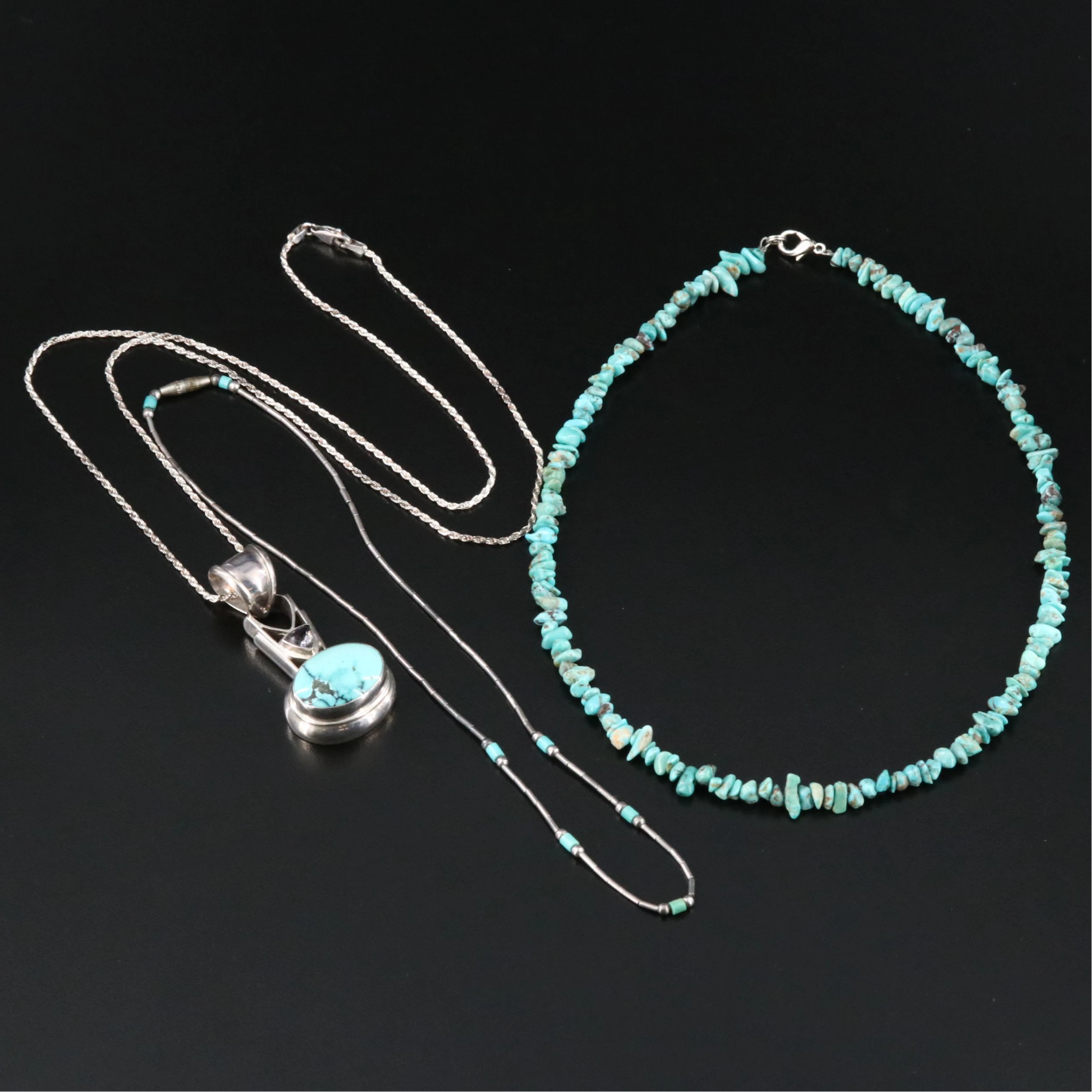 Sterling Necklace Collection Featuring Turquoise and Iolite Pendant
