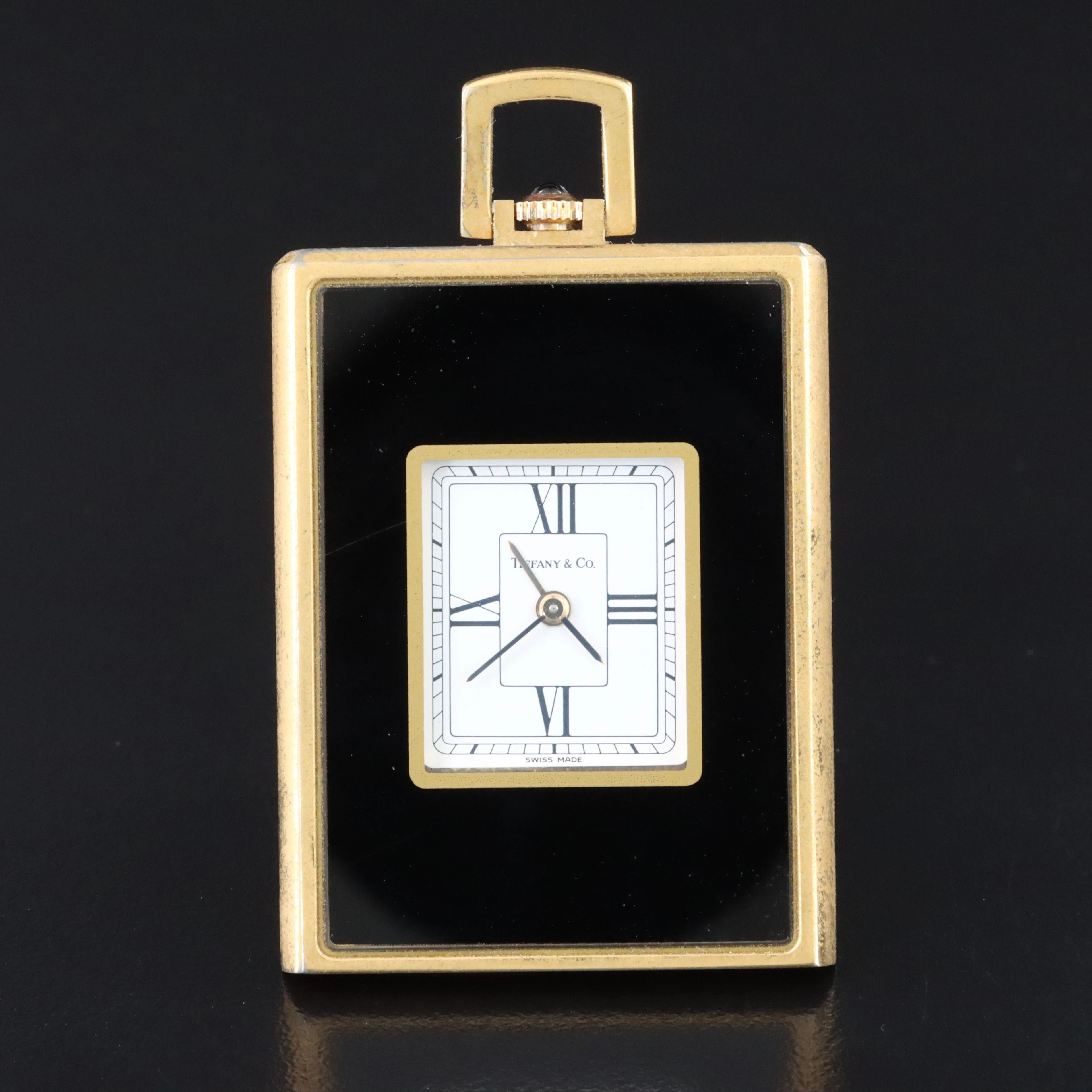 Tiffany & Co. Black Enamel and Gold Tone Quartz Travel Clock
