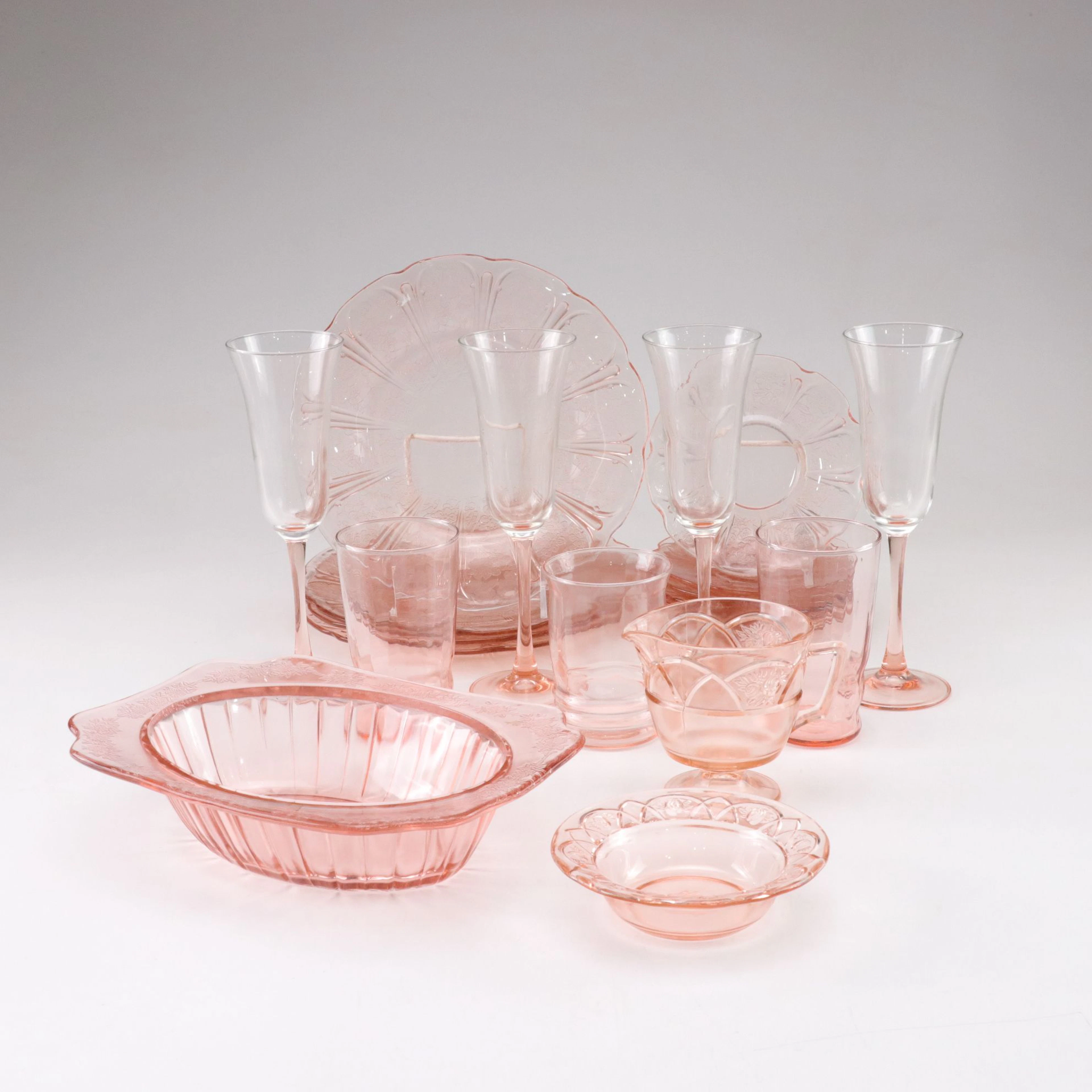 "Cherry Blossom," "La Flute Rosee," & Other Pink Depression Glass, Mid-20th C
