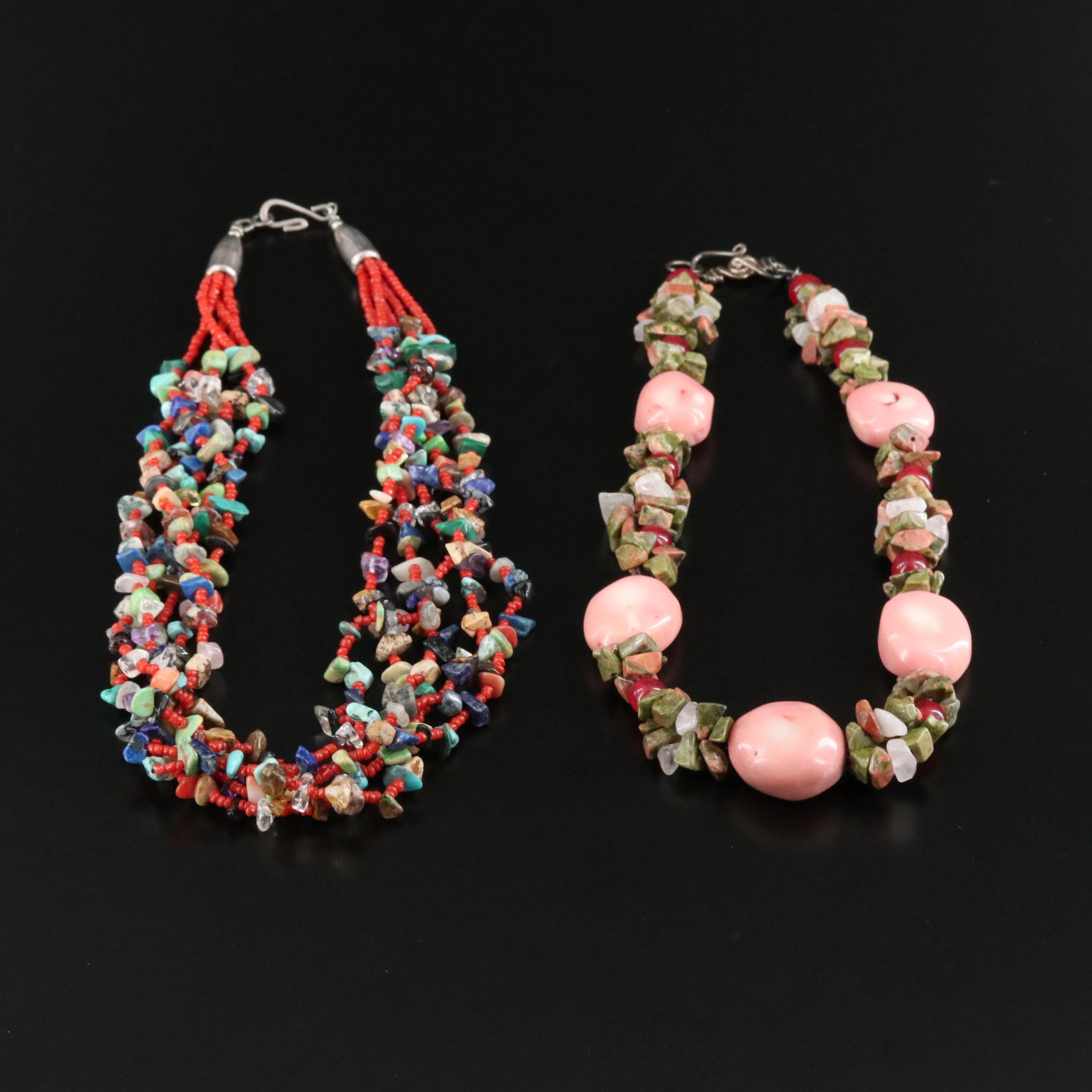 Coral, Carnelian and Unakite Featured in Torsade and Bead Necklaces
