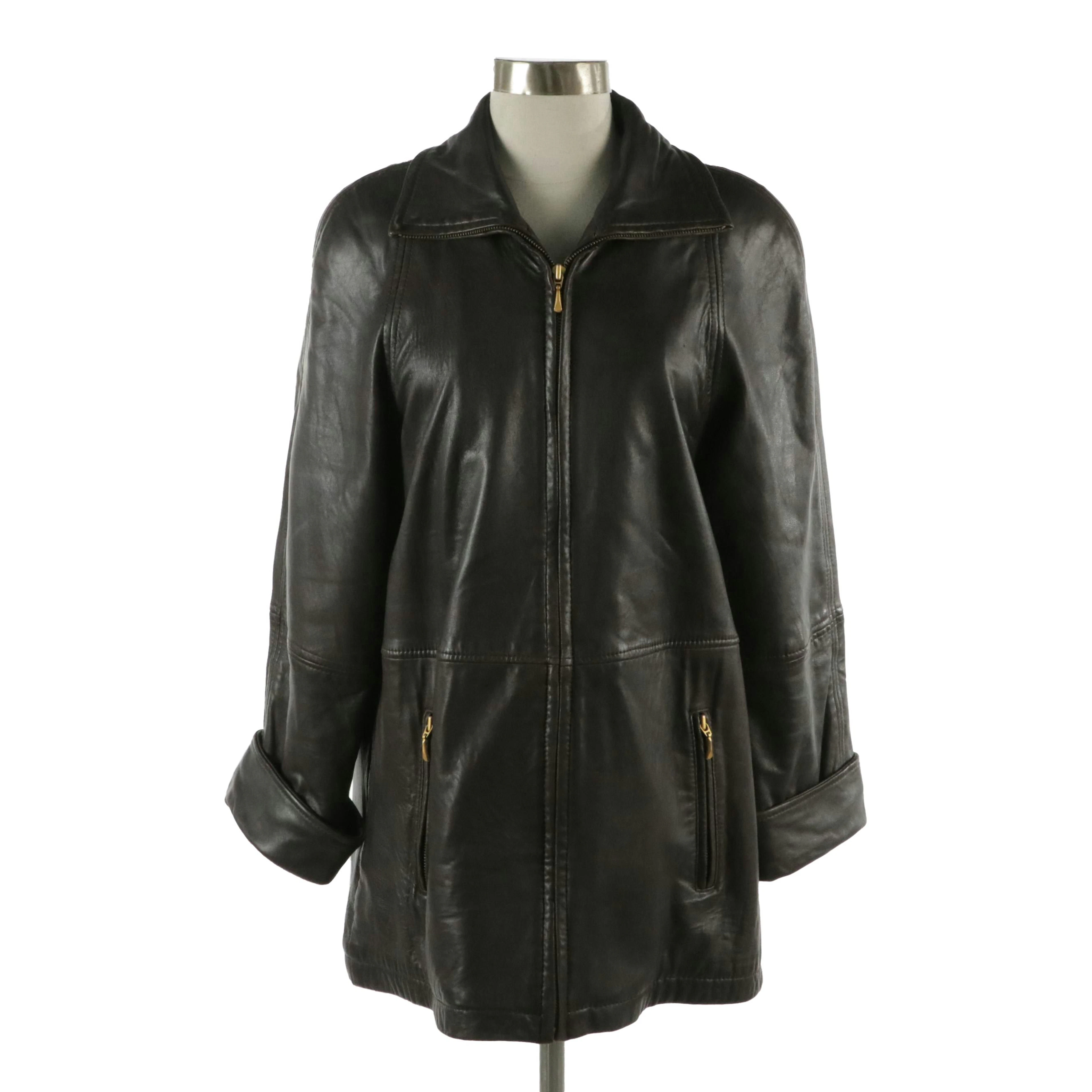 LNR by La Nouvelle Renaissance Dark Chocolate Brown Leather Zip Jacket