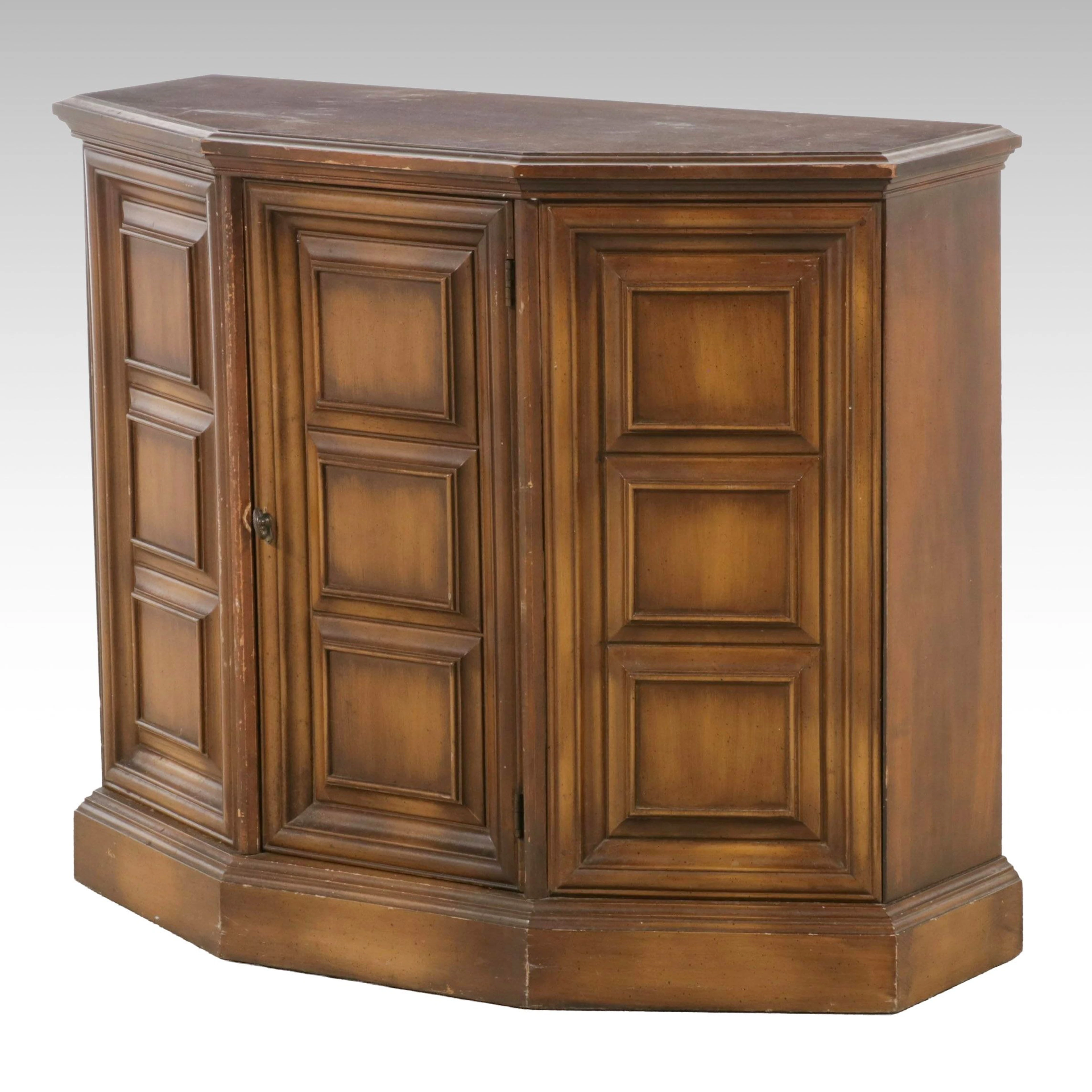 Spanish Baroque Style Bowfront Wooden Accent Cabinet, Late 20th Century
