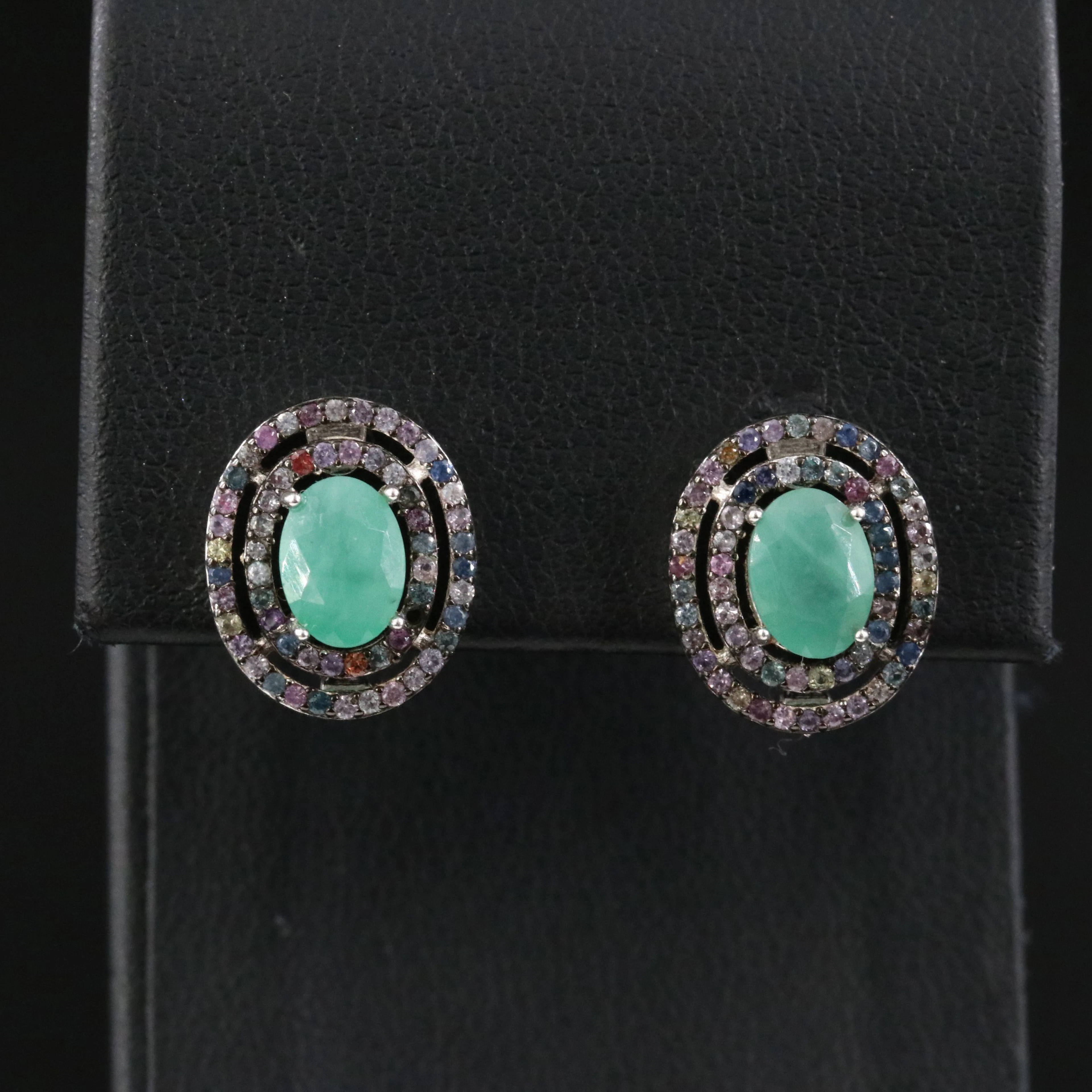 Sterling Emerald and Sapphire Earrings