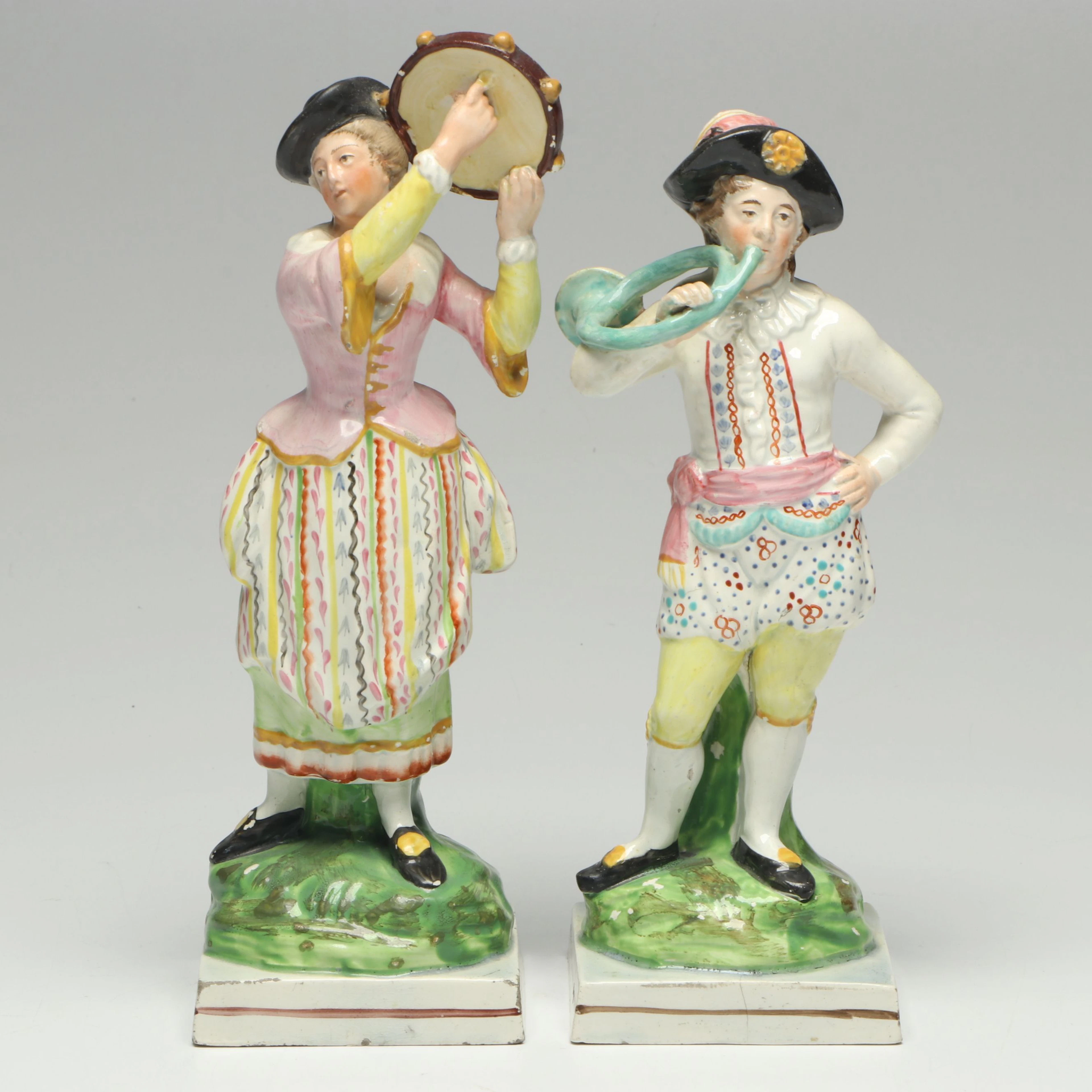 Staffordshire Pottery Musician Figurines, Late 18th/Early 19th Century