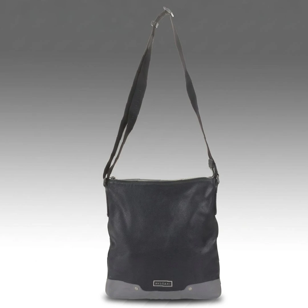 BVLGARI Black Leather Zippered Crossbody Bag