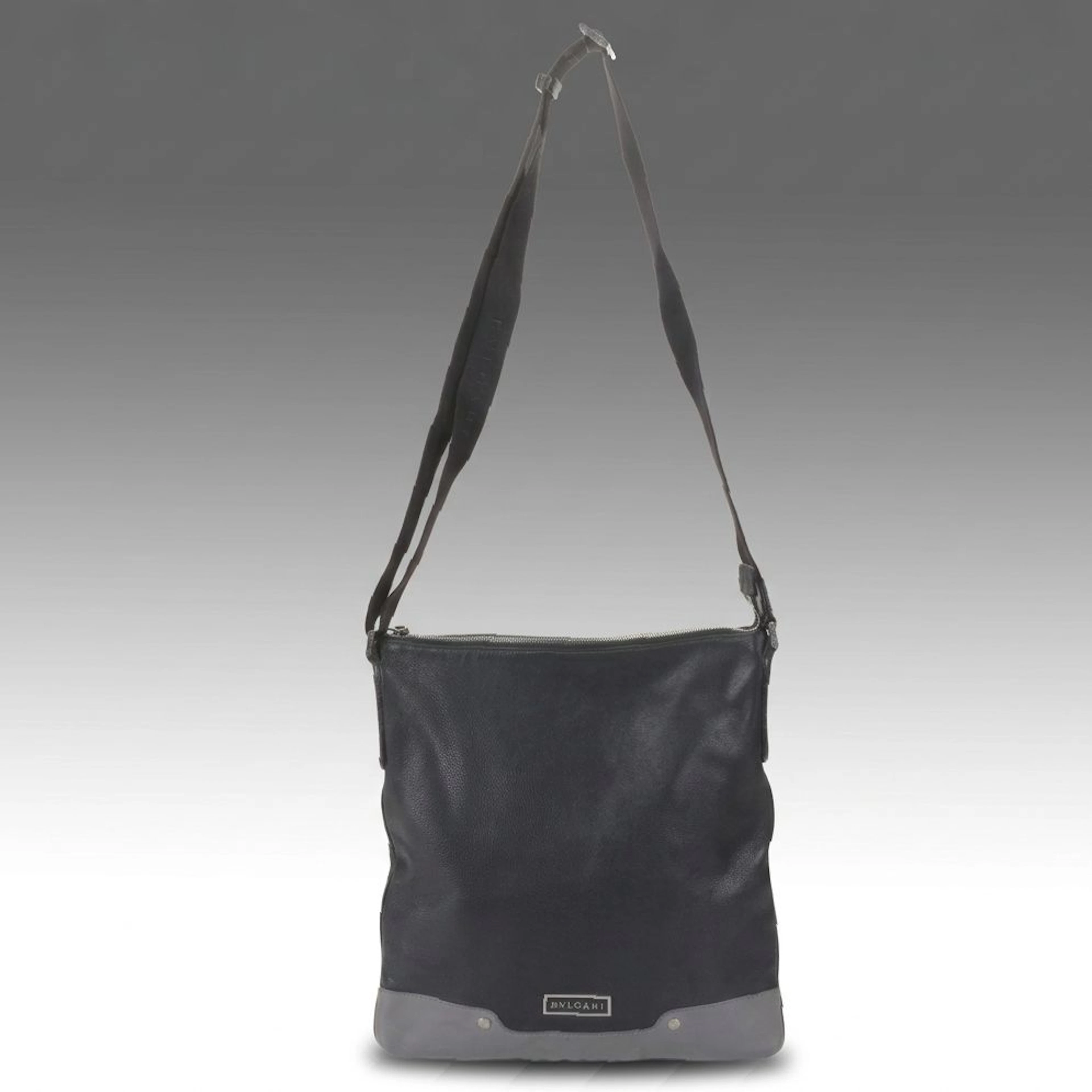 BVLGARI Black Leather Zippered Crossbody Bag