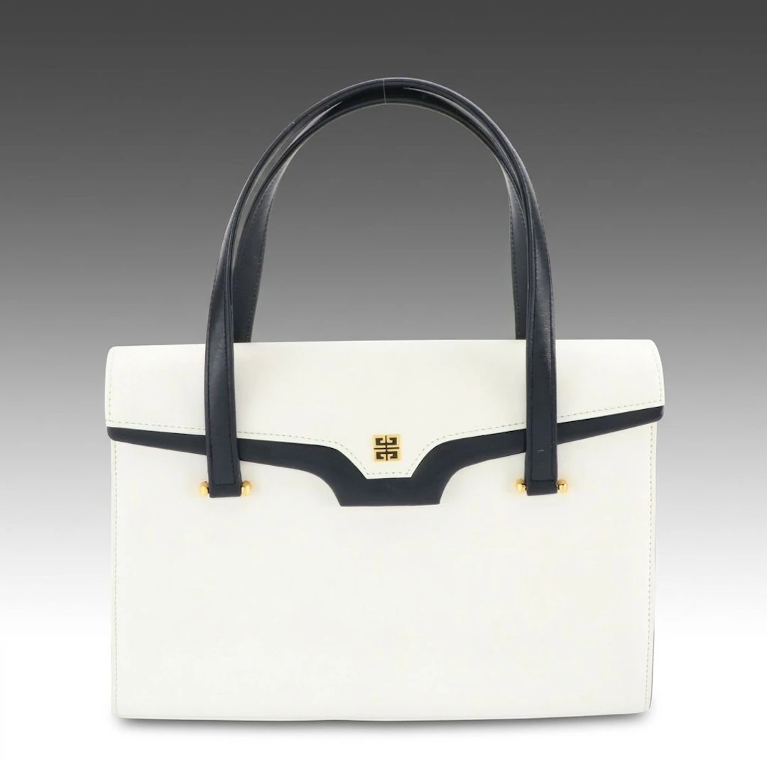 Givenchy Maroquineri Fold Over Handbag in White and Navy Blue Leather