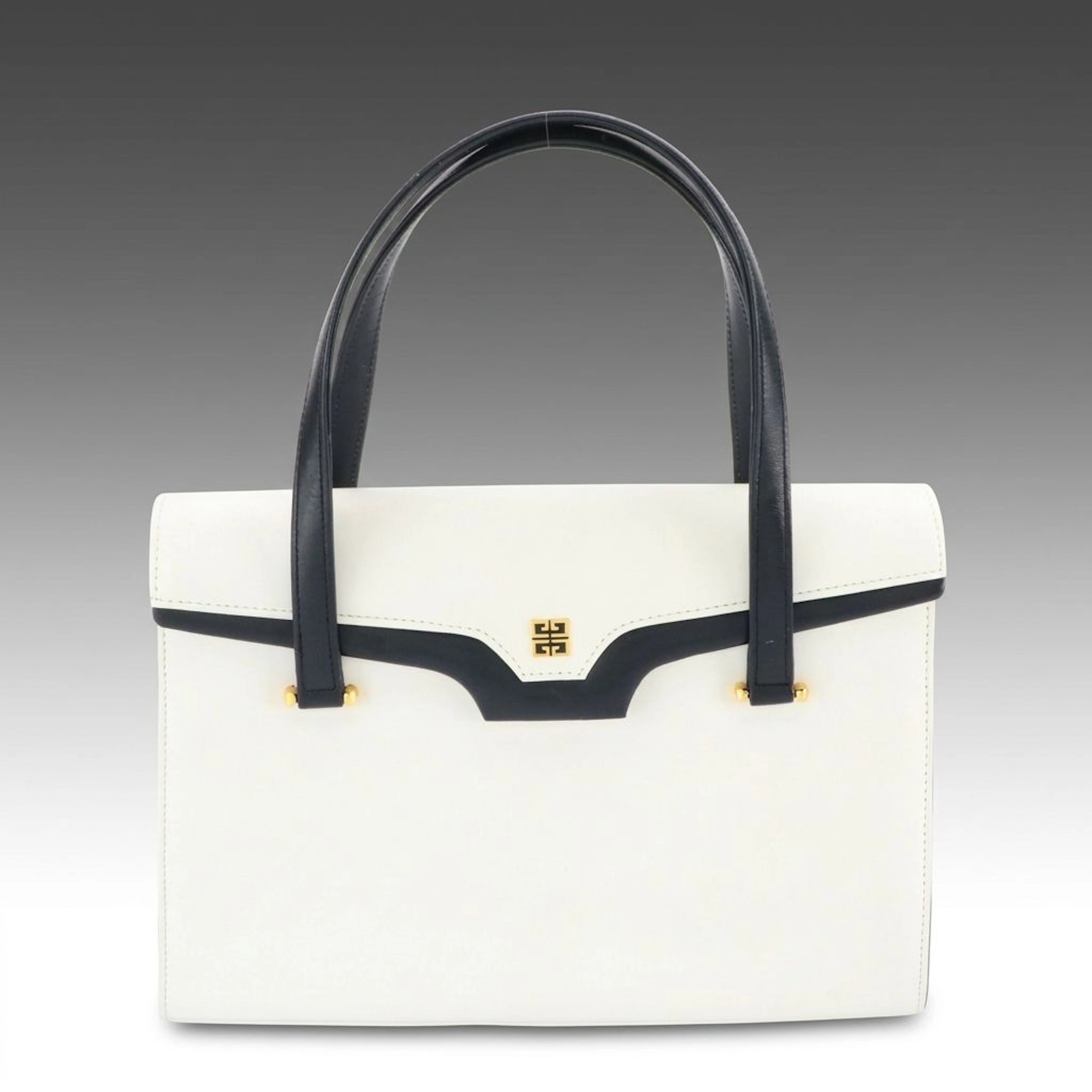 Givenchy Maroquineri Fold Over Handbag in White and Navy Blue Leather