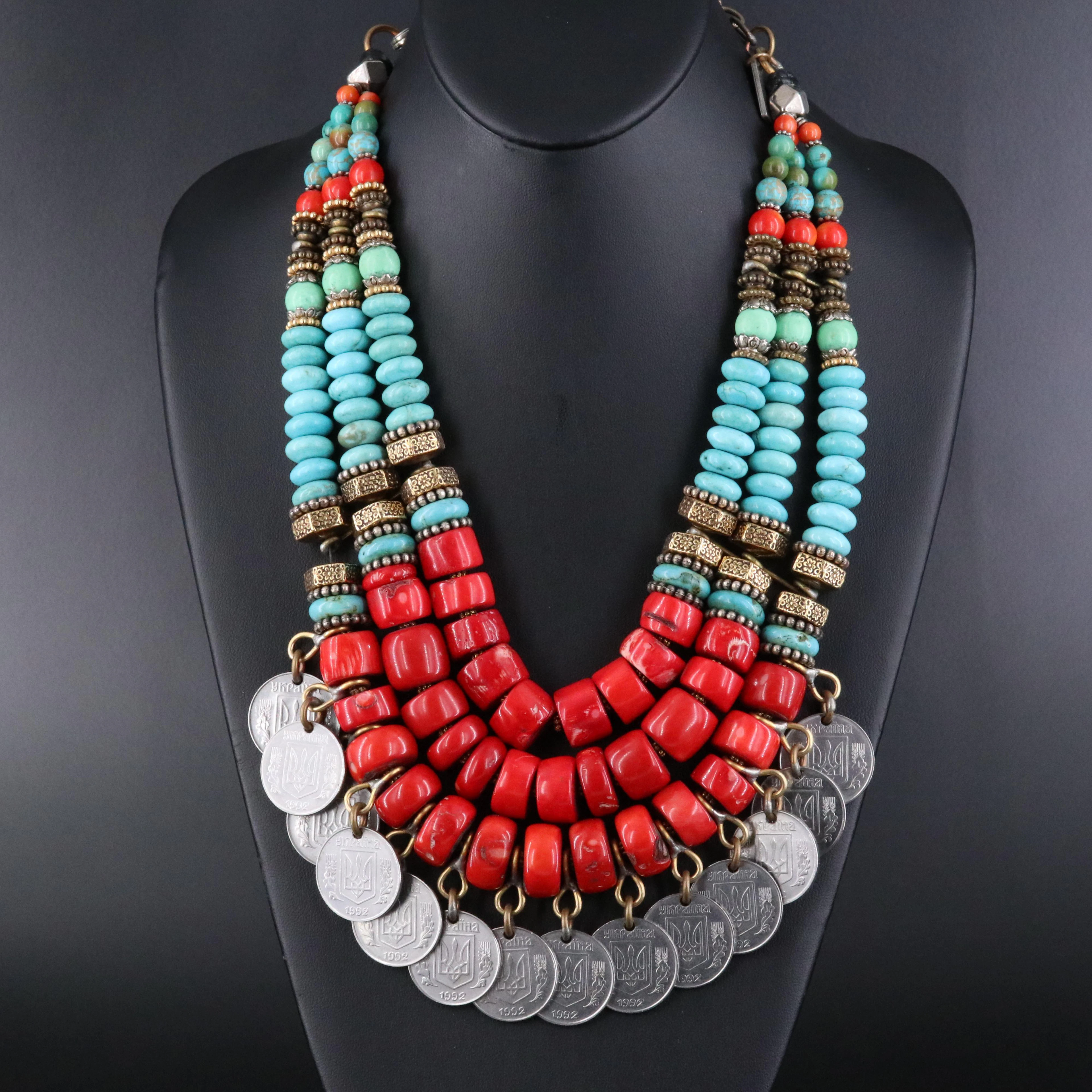 Masha Archer Collar Necklace Including Coral, Howlite and Faux Turquoise