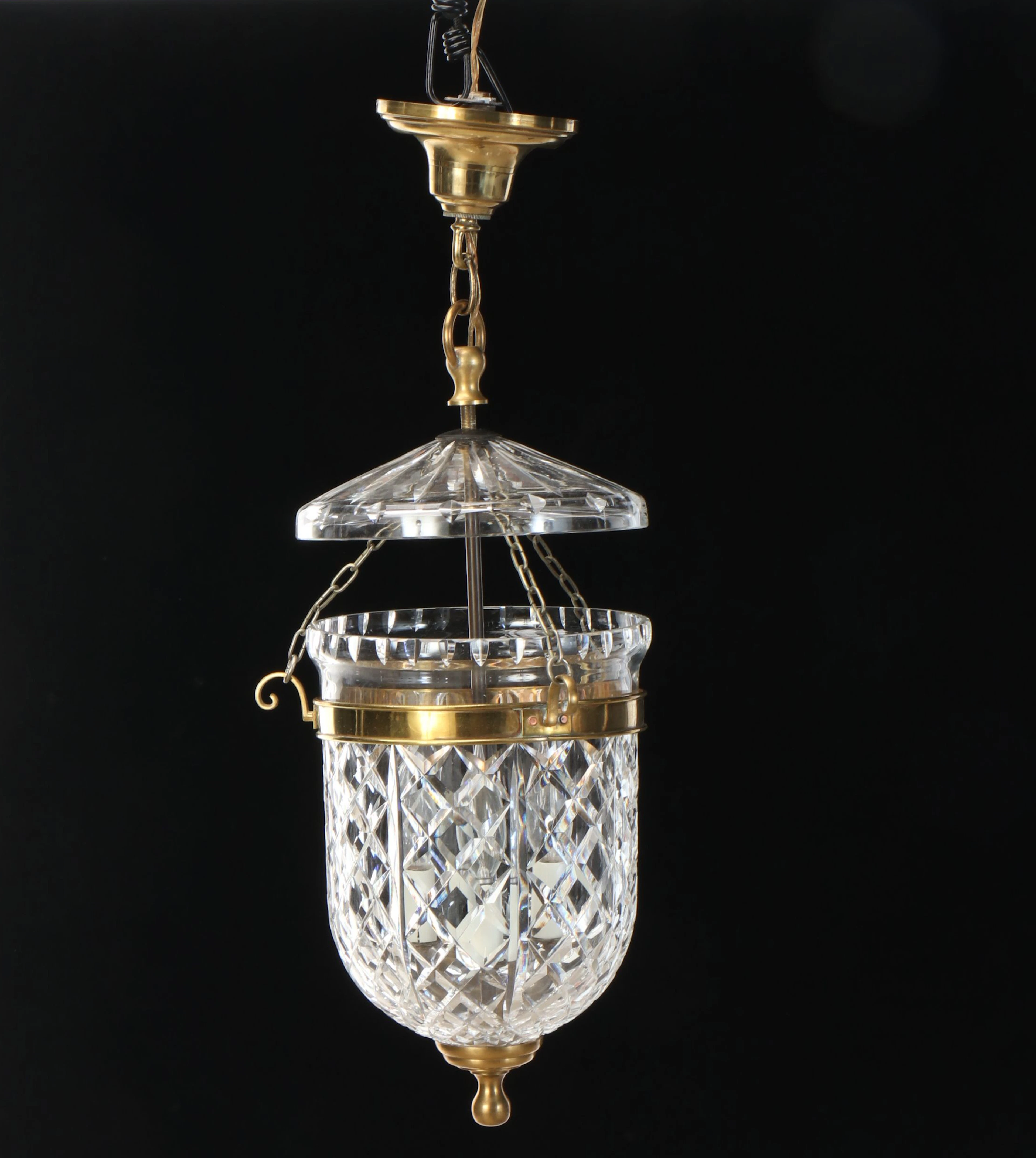 Hollywood Regency Style Diamond Cut Crystal and Brass Pendant