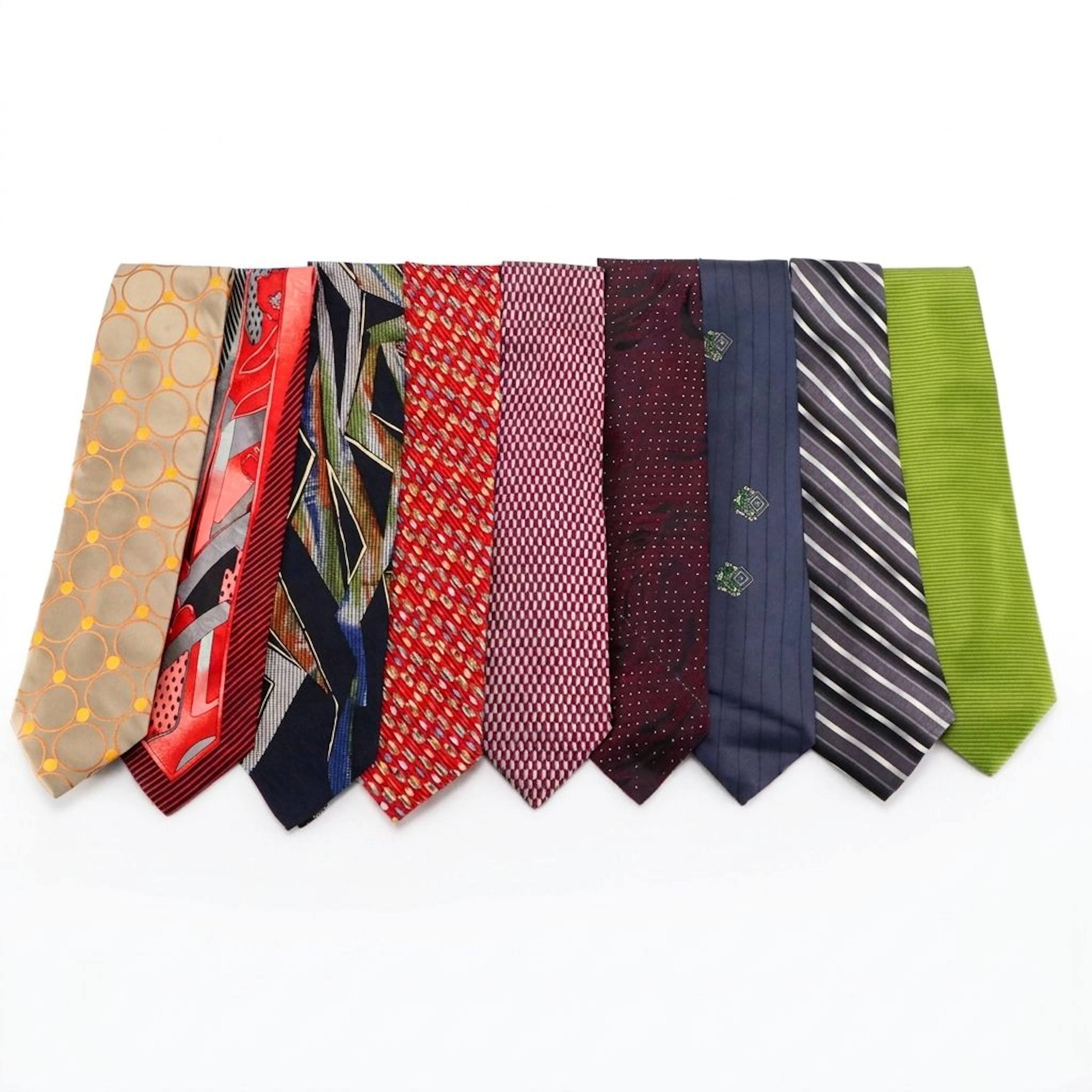 Patterned Silk Neckties Featuring Pierre Cardin, Geoffrey Beene, and More