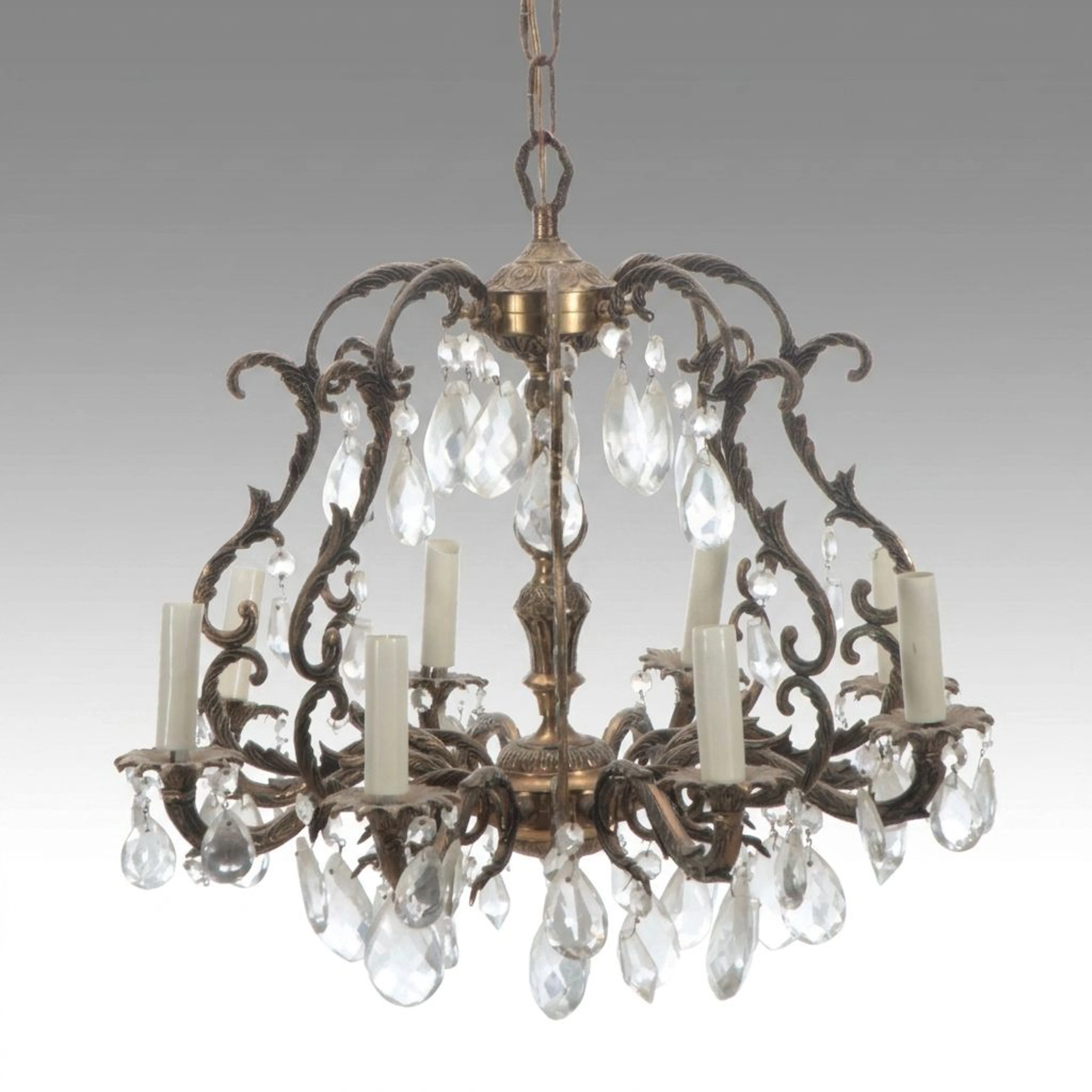 Rococo Revival Style Cast Brass and Crystal Eight-Light Chandelier
