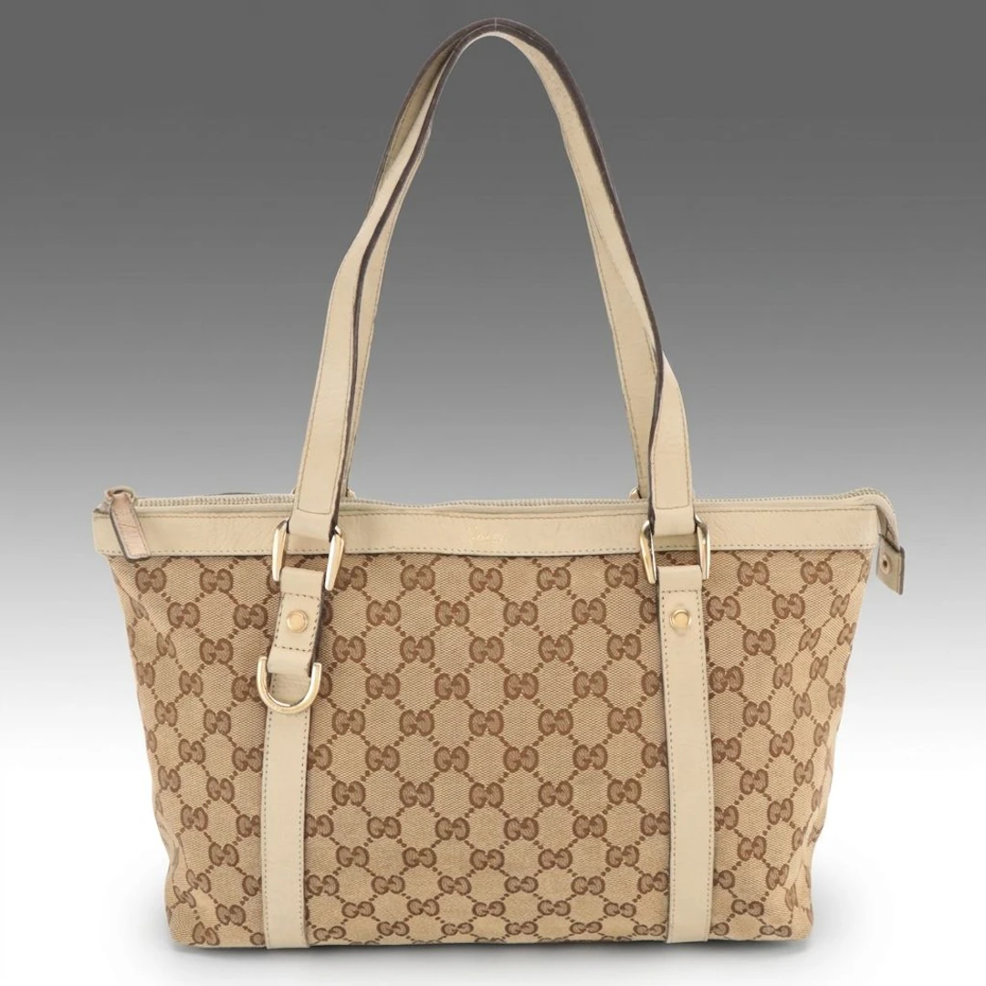 Gucci GG Jacquard Canvas and Cinghiale Leather Abbey Tote Bag