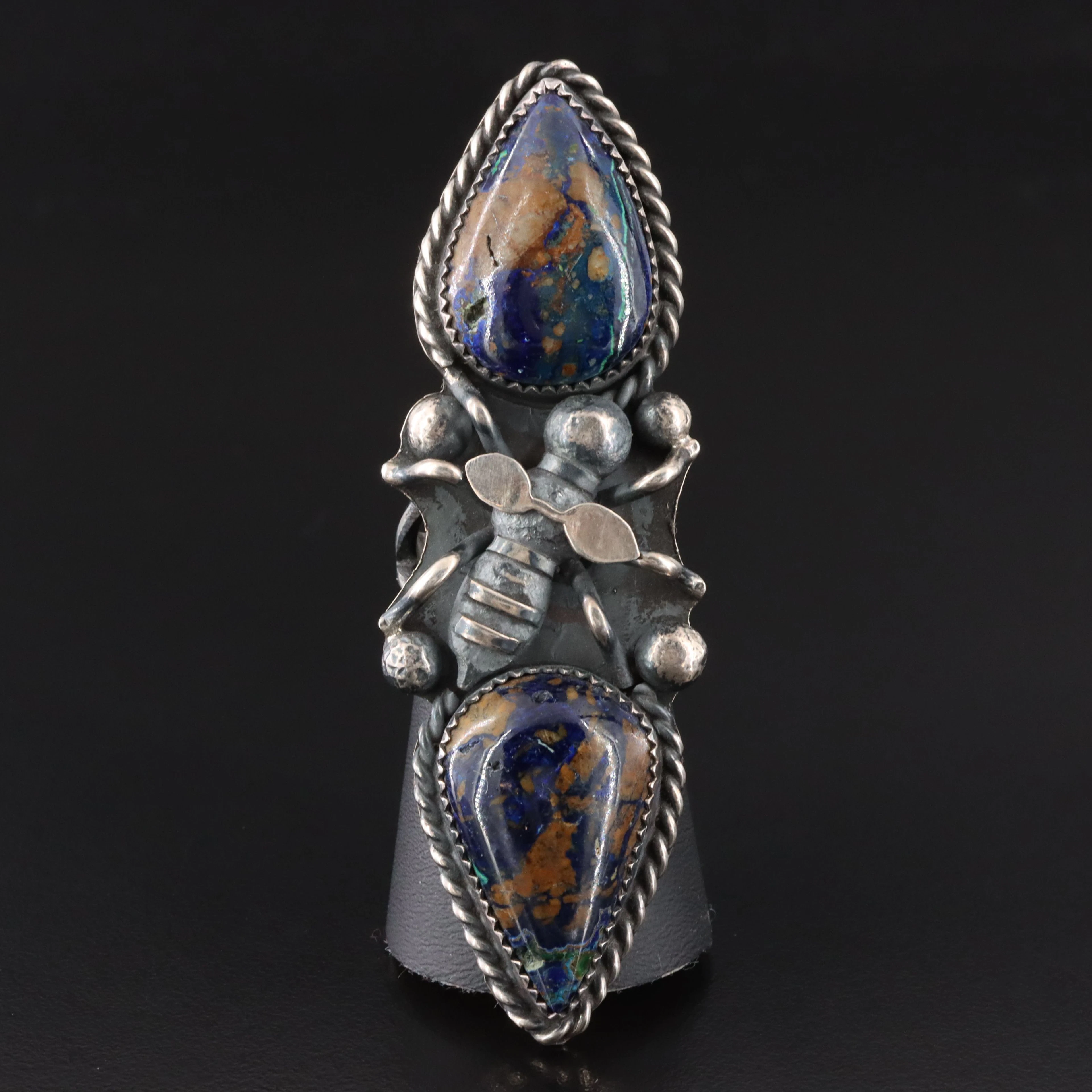 Marcus Chavez Navajo Diné Sterling Azurite Insect Ring