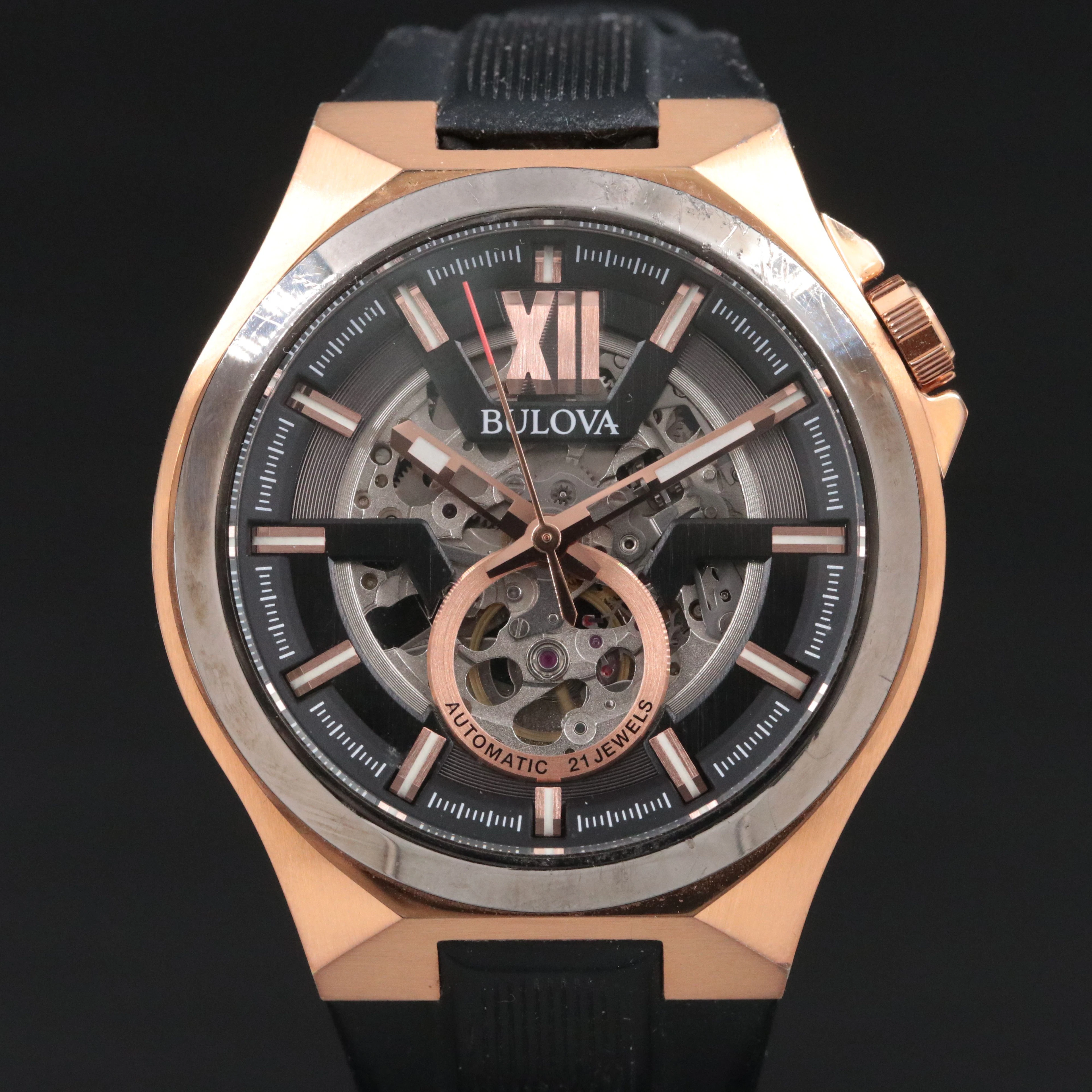 Bulova Maquina Rose Gold Tone Steel Automatic Watch Ref. 98A177