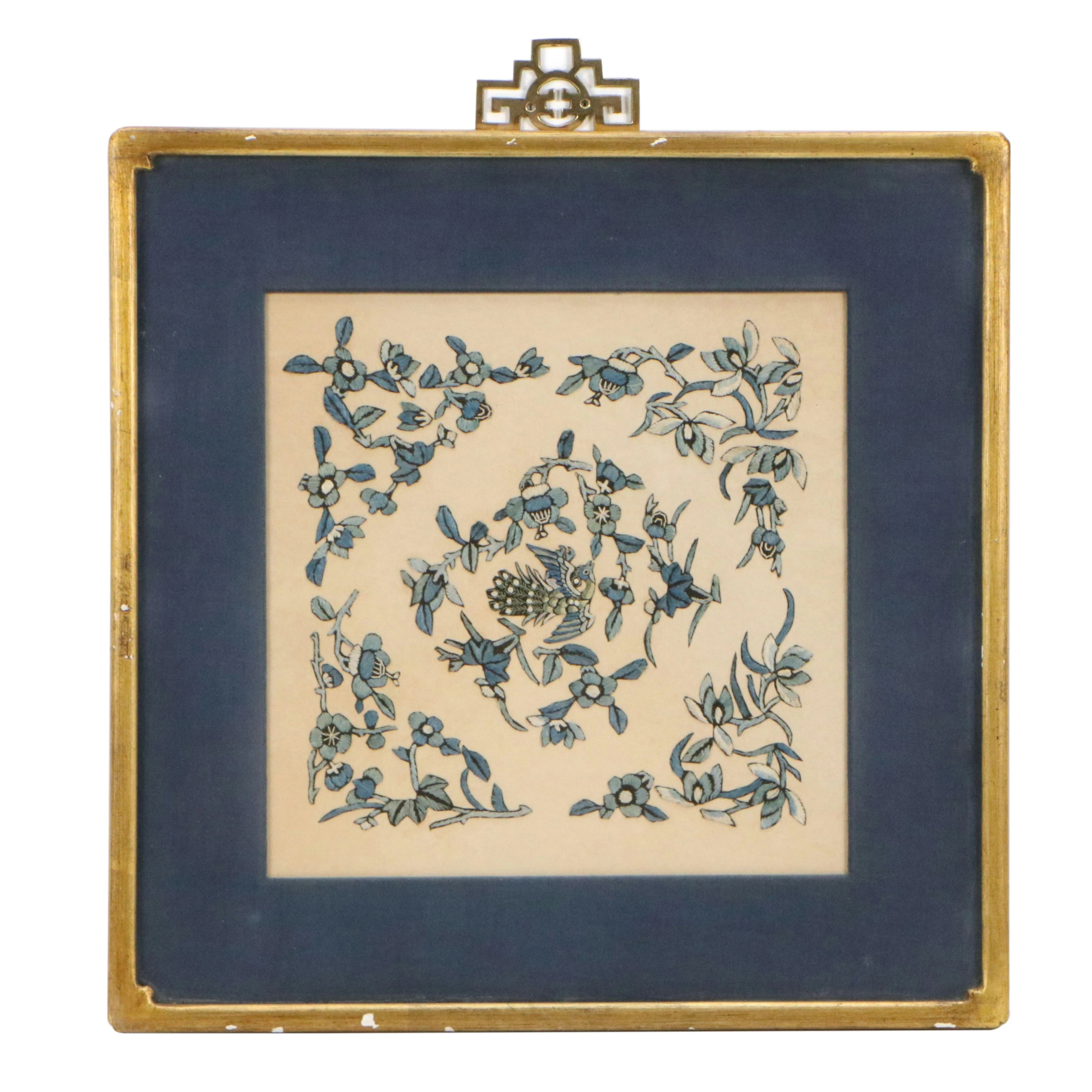 Antique Chinese Embroidery Panel of Bird with Flowers