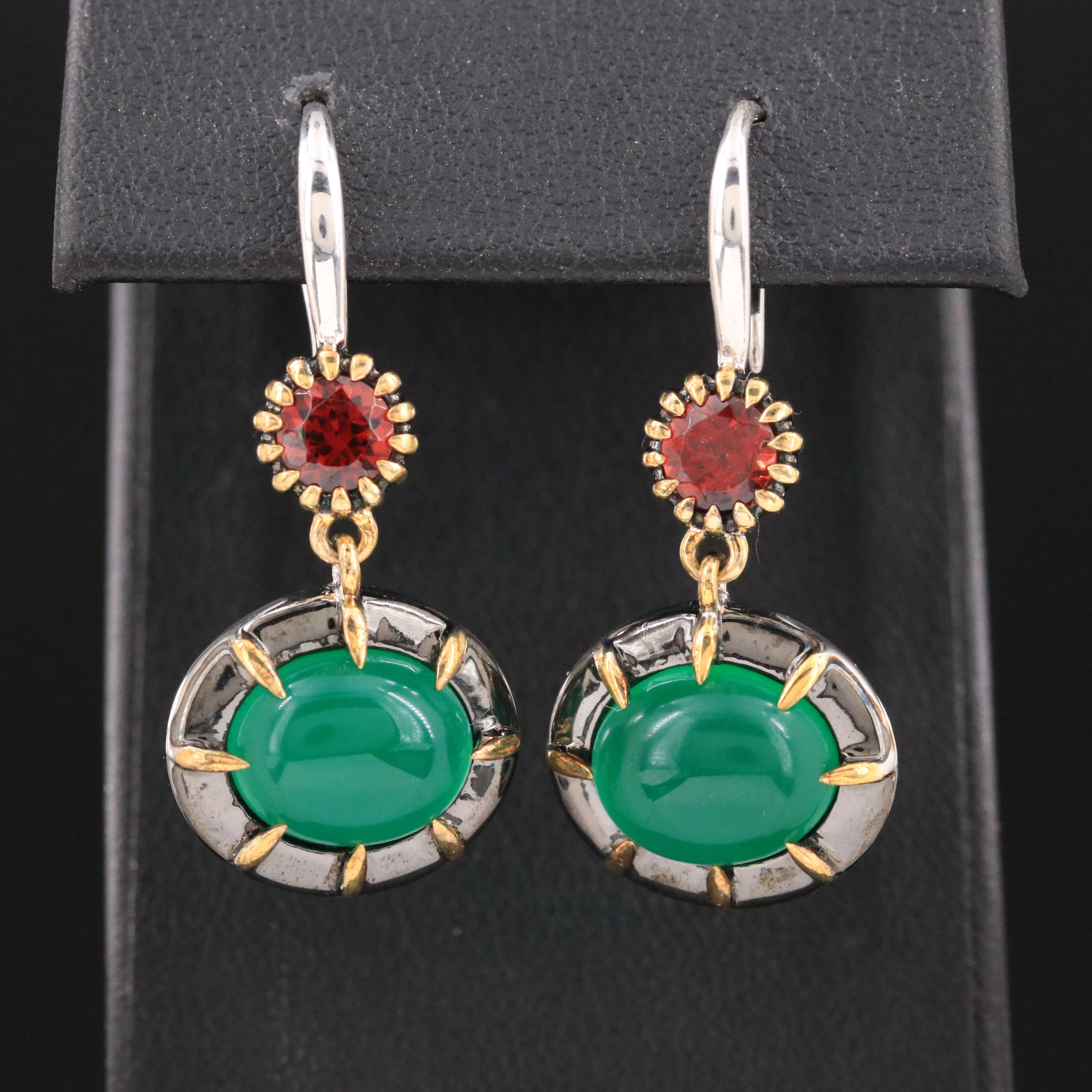 Sterling Chalcedony and Garnet Earrings with Gold Tone Accents