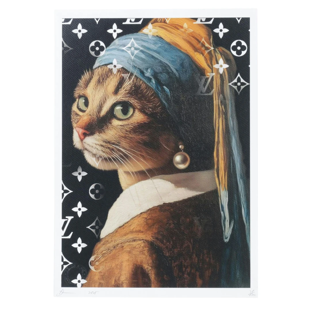 Death NYC Pop Art Graphic Print of Cat with a Pearl Earring and Louis Vuitton