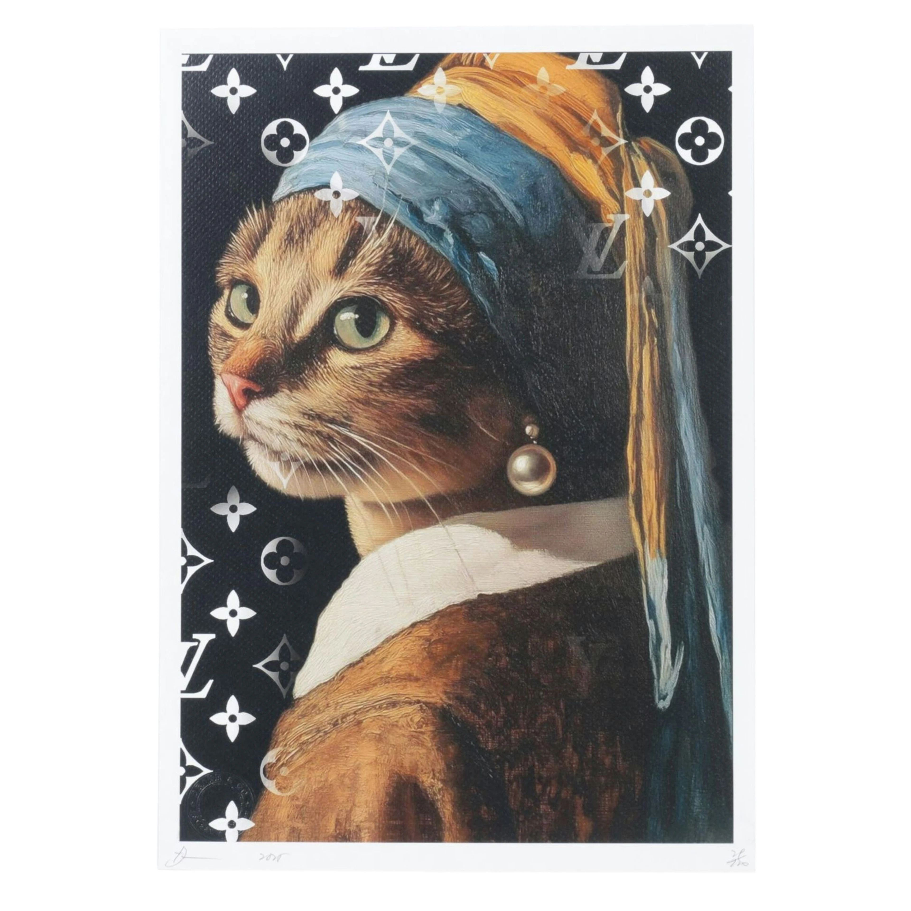 Death NYC Pop Art Graphic Print of Cat with a Pearl Earring and Louis Vuitton
