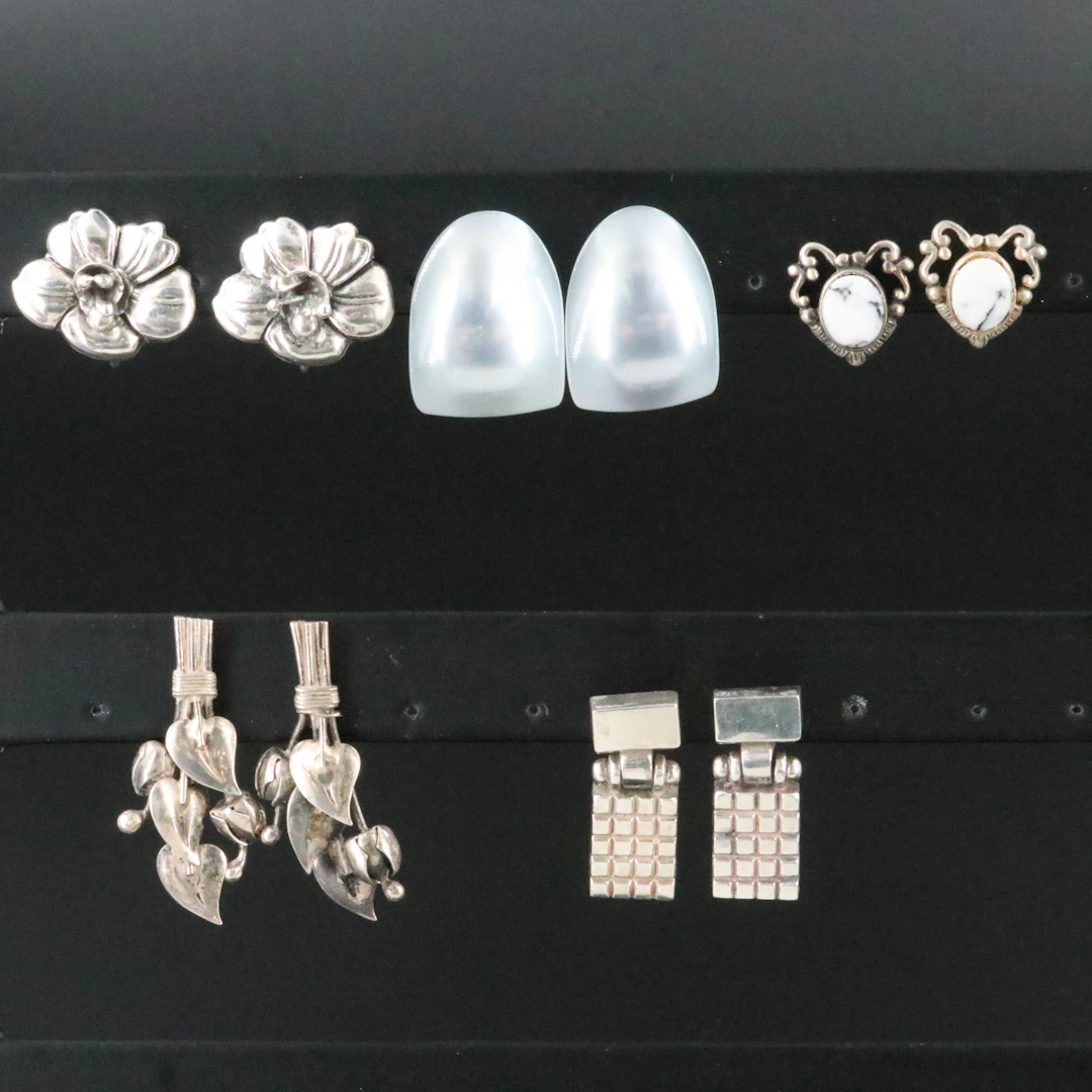 Sterling Earring Collection Featuring White Jasper and Resin