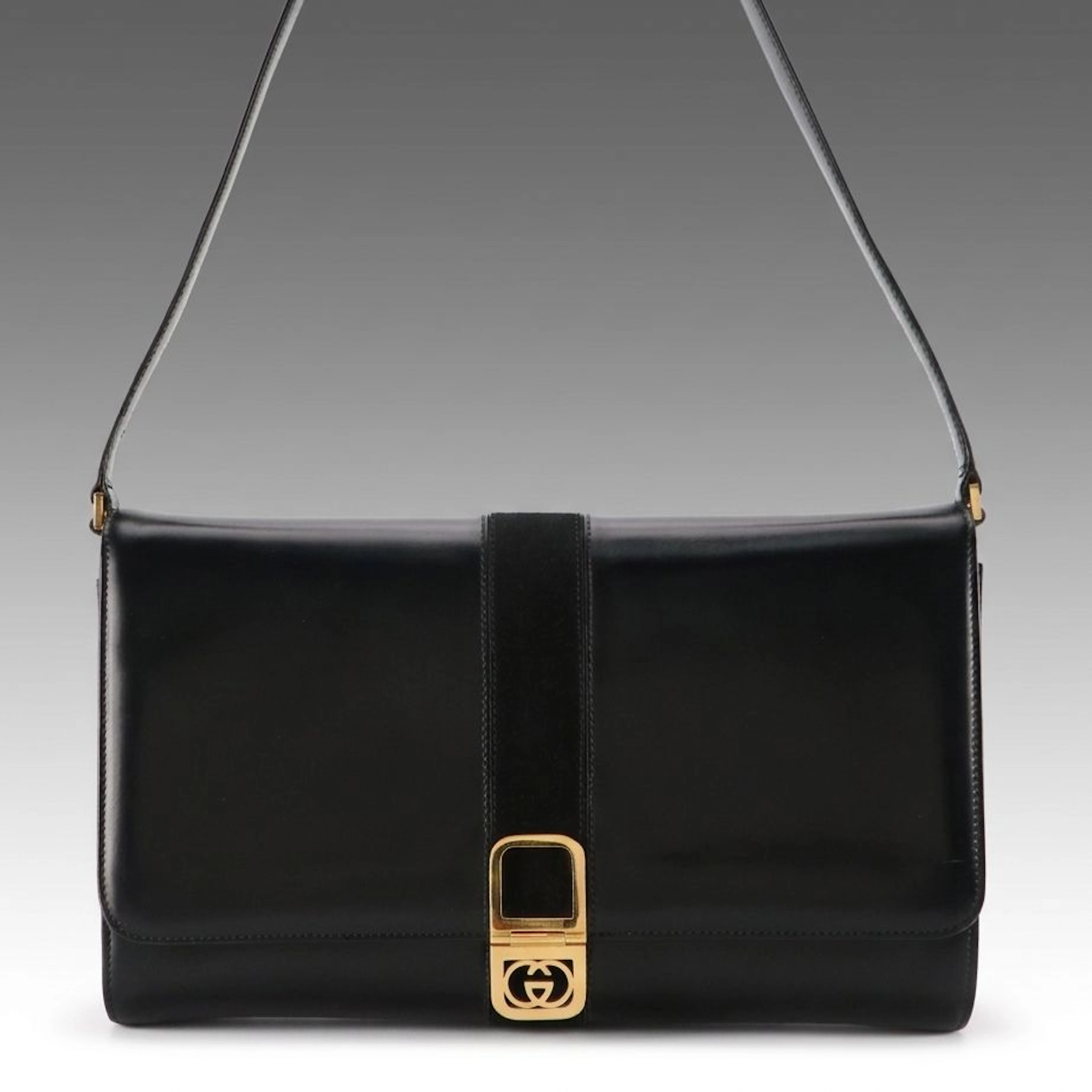 Gucci Black Leather and Suede Clutch/Shoulder Bag with Interlocking GG Clasp