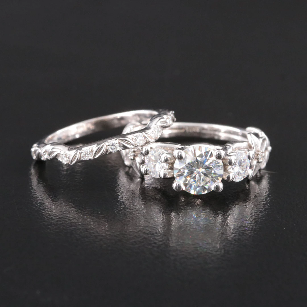 14K Moissanite and Diamond Ring and Band Set
