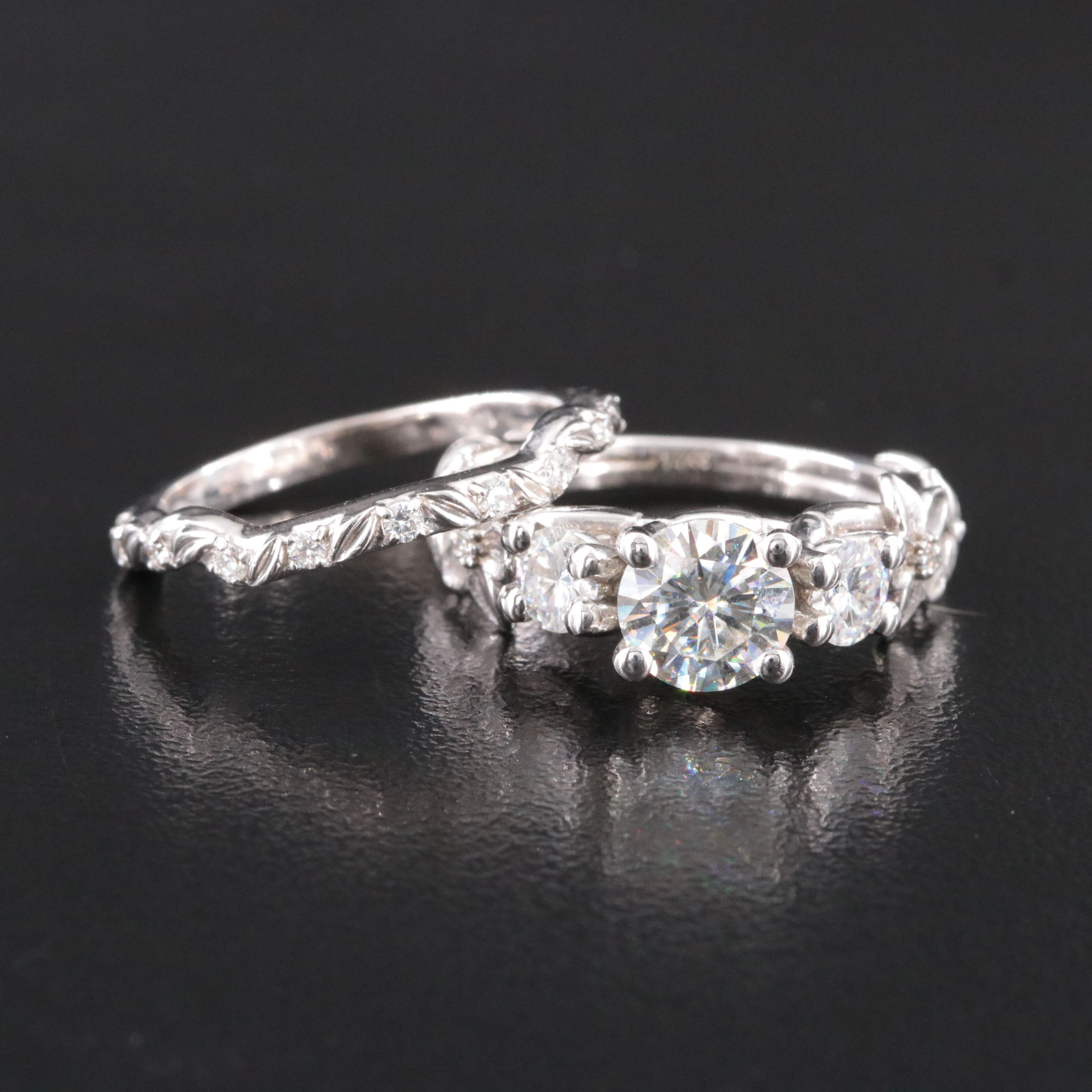 14K Moissanite and Diamond Ring and Band Set
