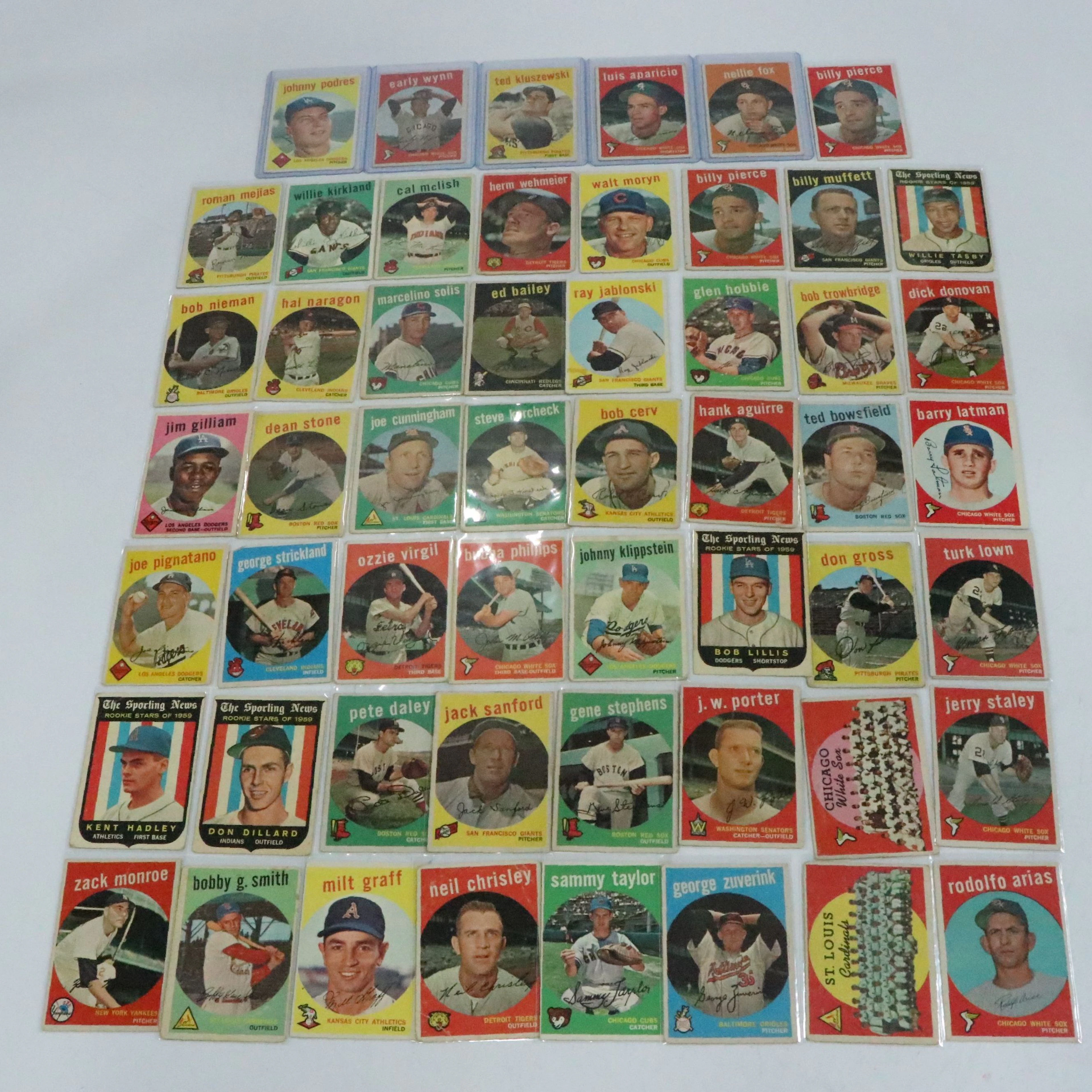 1959 Topps Baseball Cards with Nellie Fox, Luis Aparicio, and Early Wynn