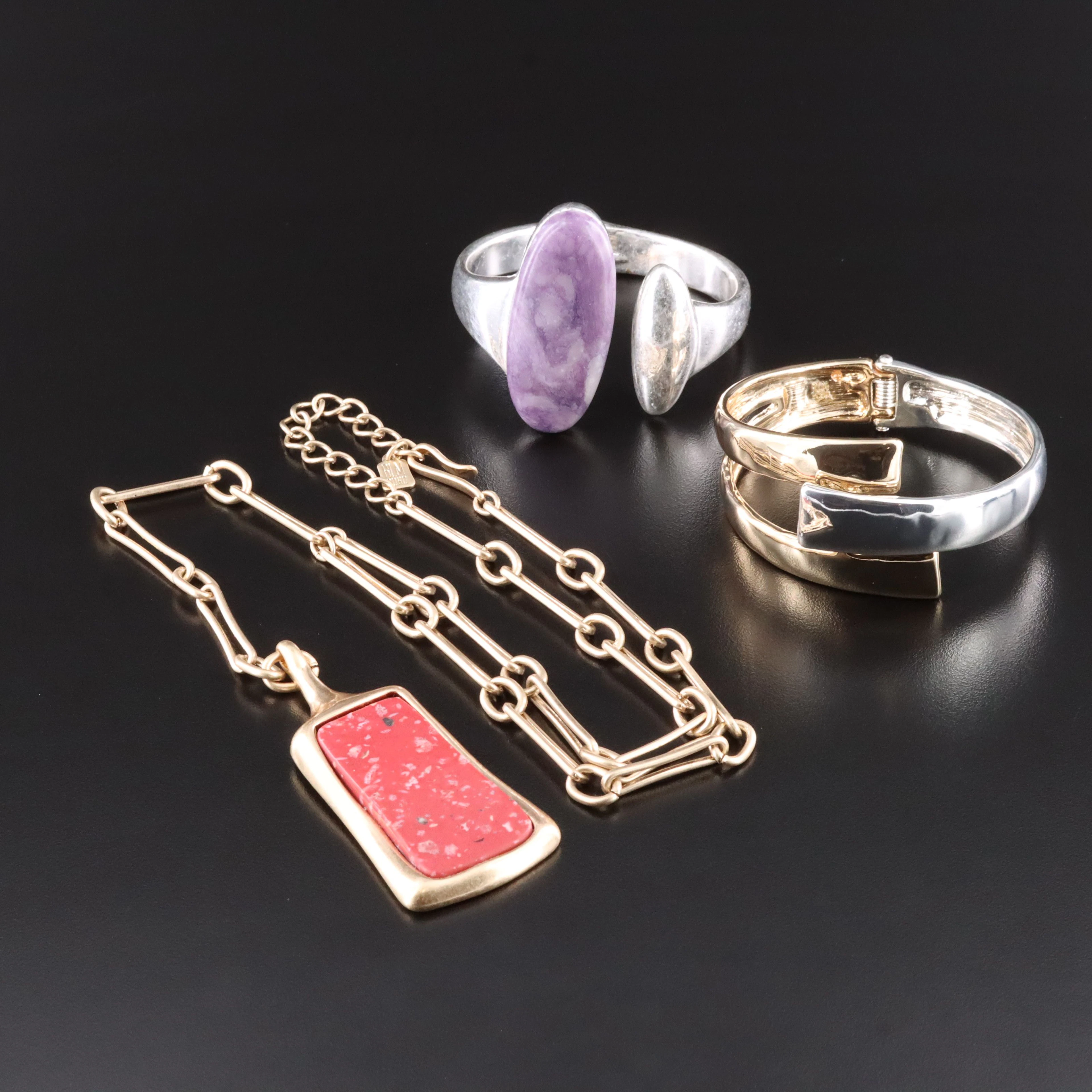 Robert Lee Morris Soho Cuffs and Necklace with Charoite and Jasper