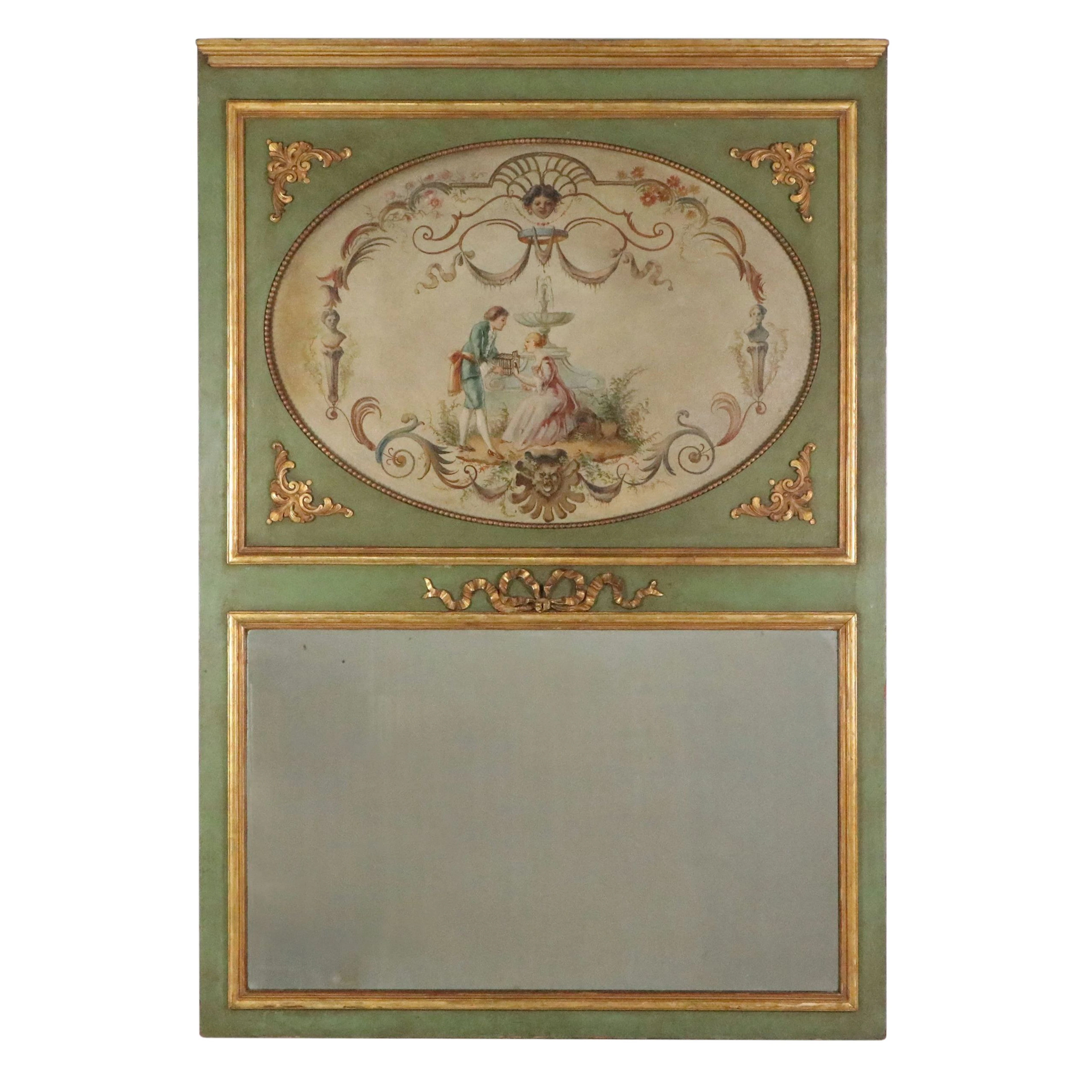Louis XVI Style Painted Trumeau Mirror, 19th or Early 20th Century