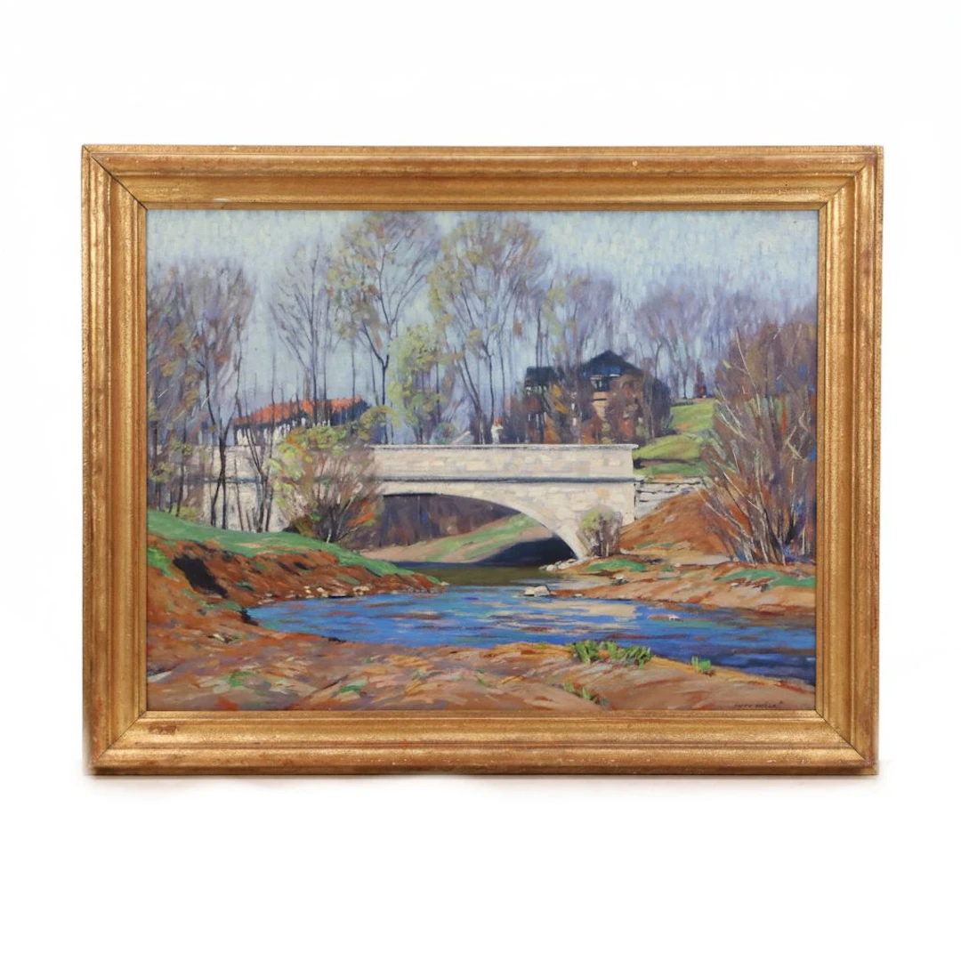 Clifton Wheeler Landscape Oil Painting "The Bridge," 1926