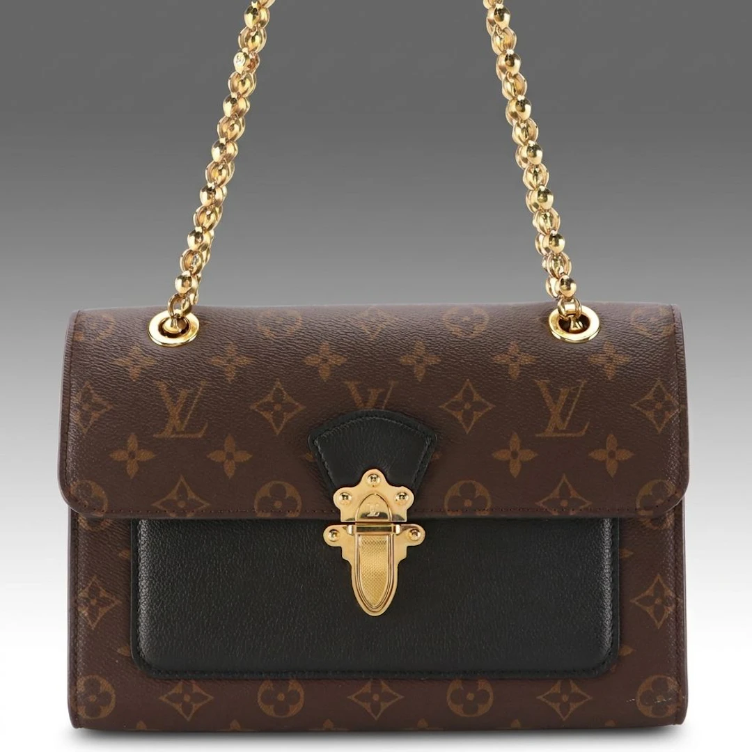 Louis Vuitton Victoire Chain Strap Bag in Monogram Canvas and Black Leather
