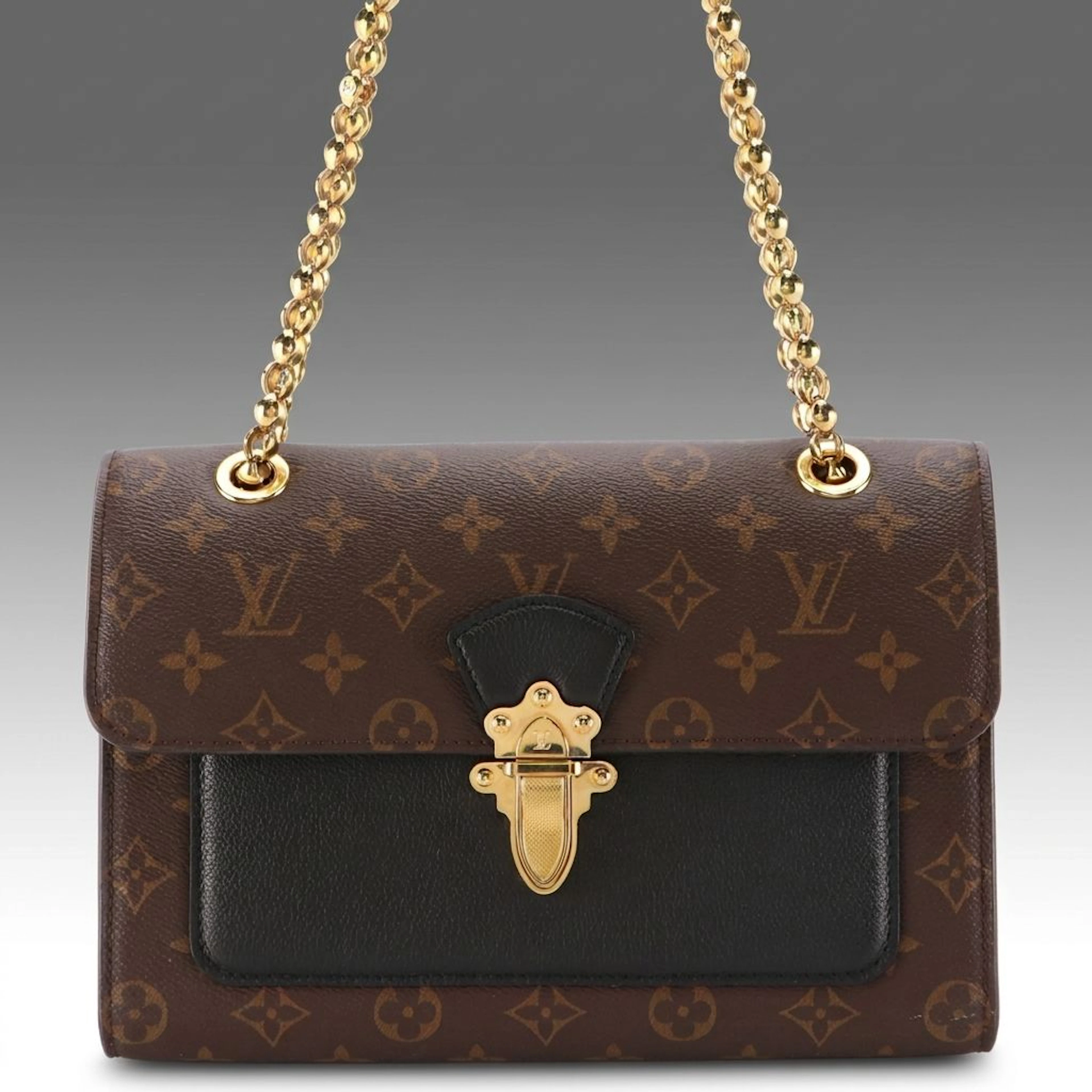 Louis Vuitton Victoire Chain Strap Bag in Monogram Canvas and Black Leather