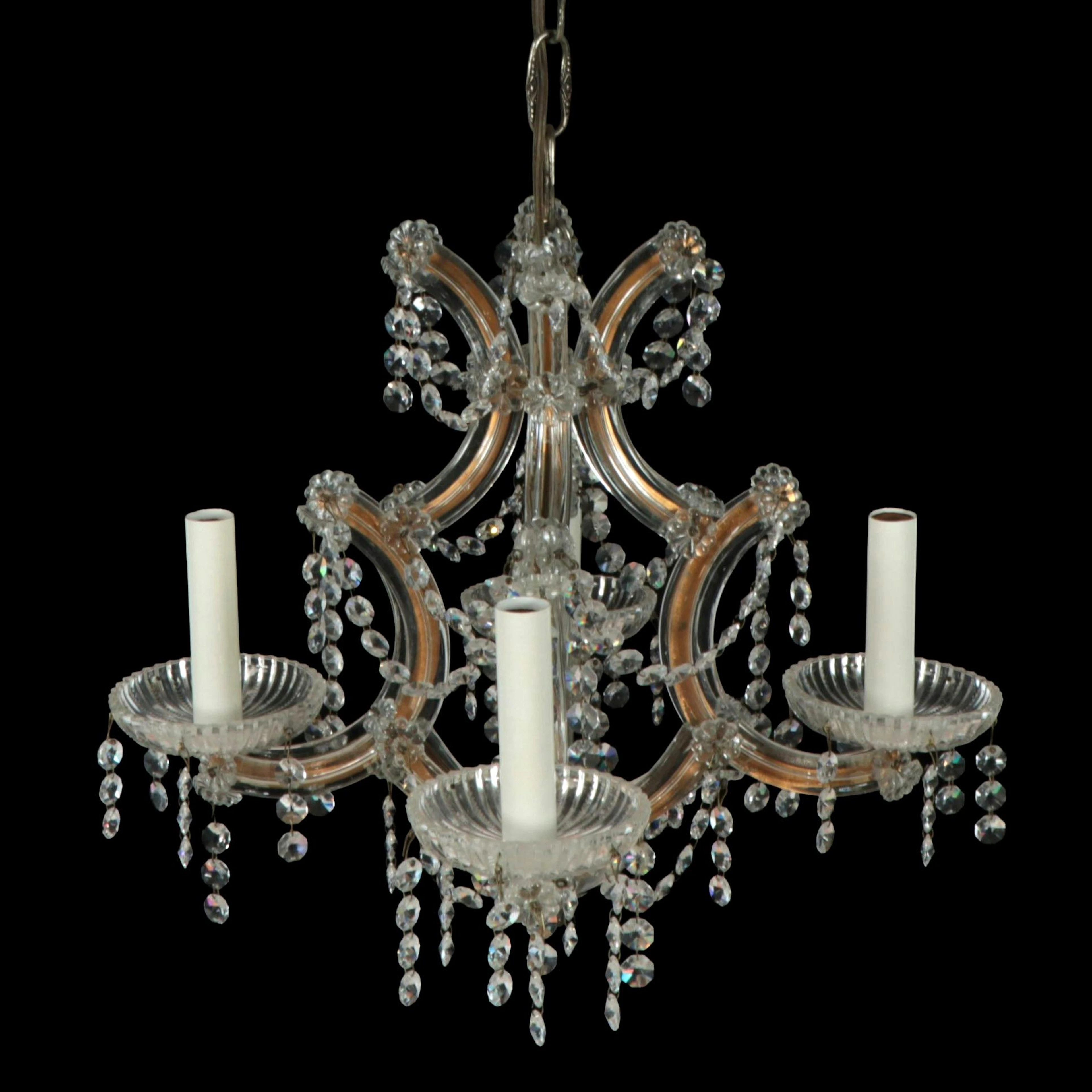 Neoclassical Style Glass and Gold Finish Four-Arm Mini Chandelier