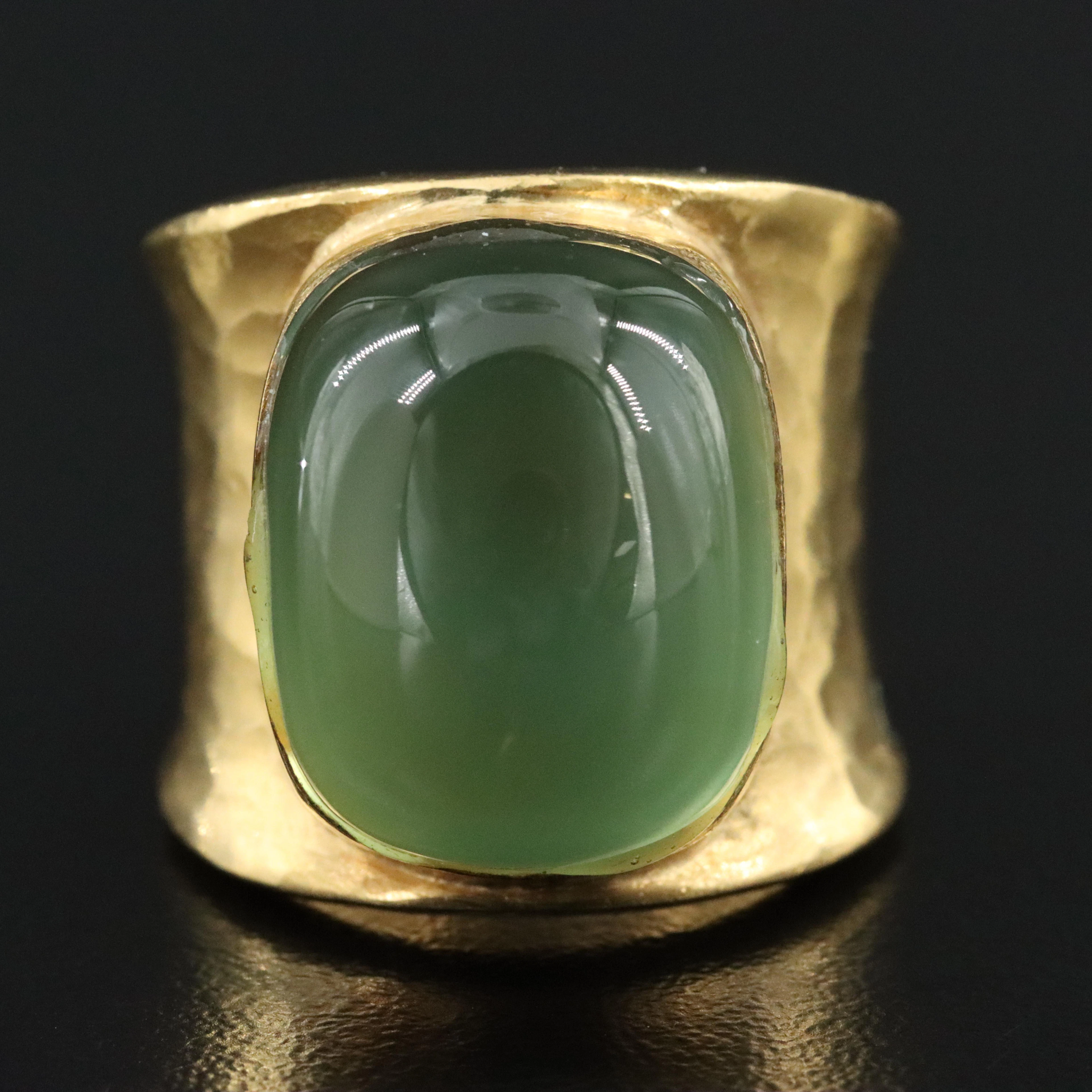 22K Prehnite Ring with Hammered Finish