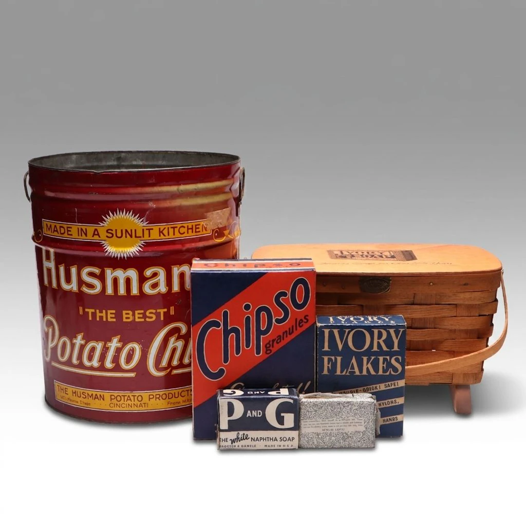 Husman's Potato Chip Tin with Procter & Gamble Basket and More