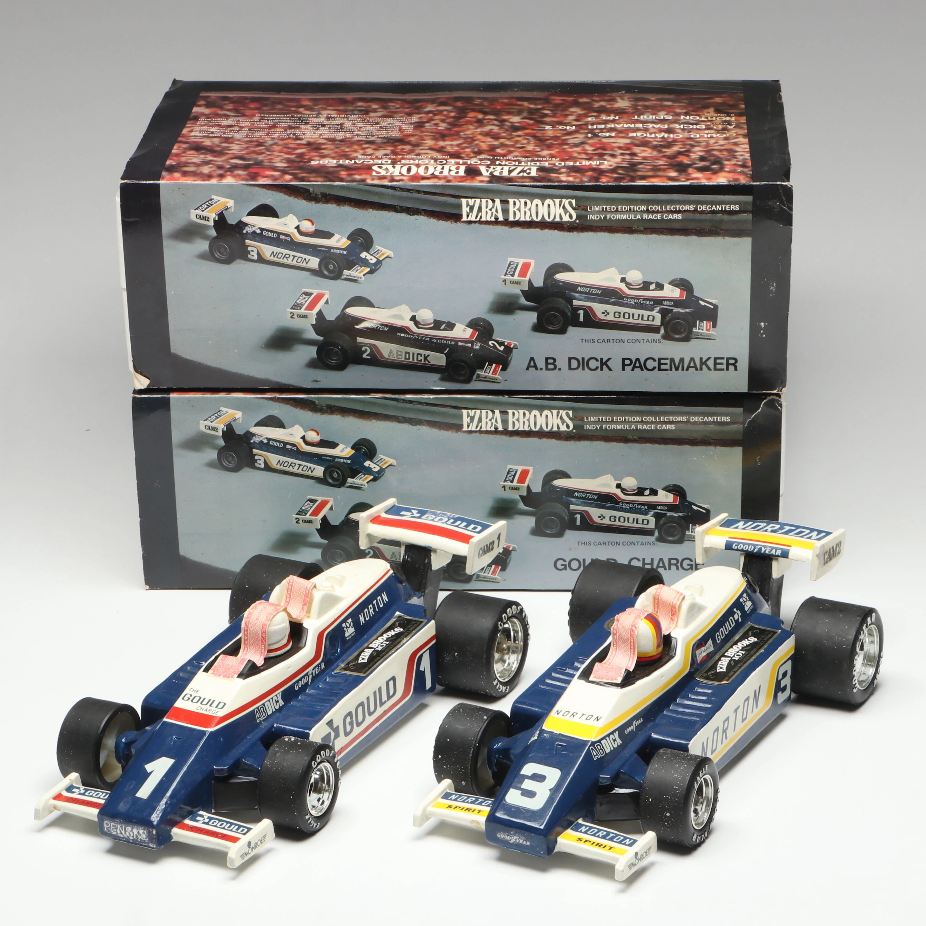 Ezra Brooks "Gould Charge" and Other Car Form Porcelain Liquor Bottle, 1980s